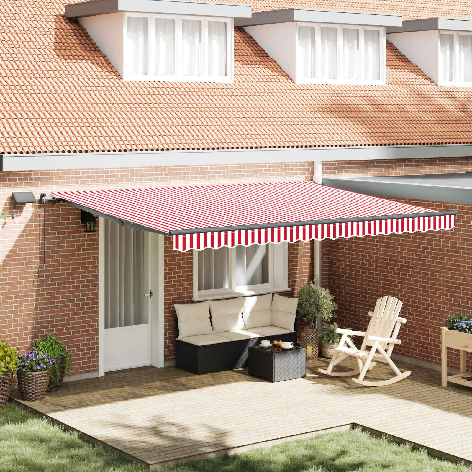Skrovita tenda Crvena i bijela 450 ×300 cm tkanina