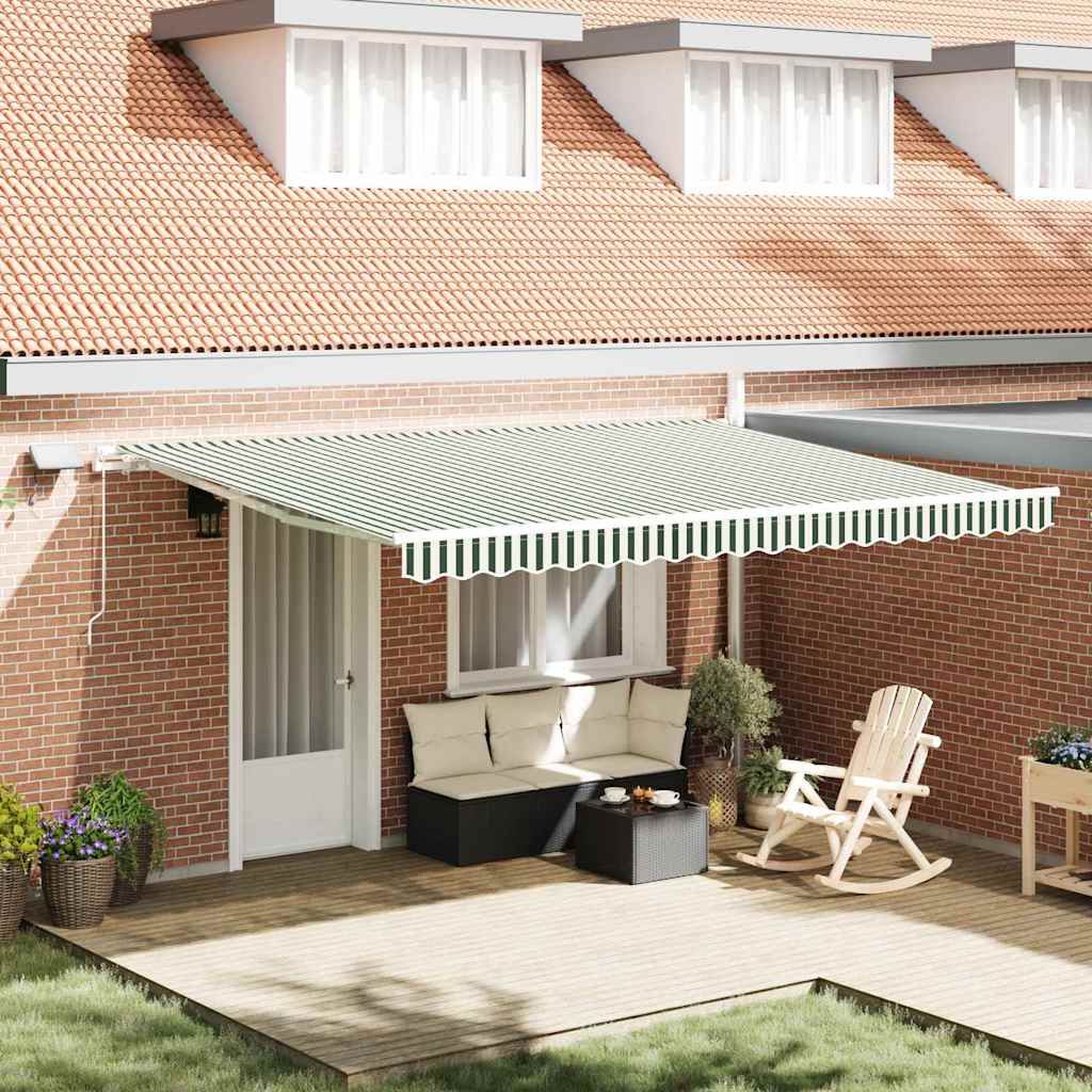 Skrovita tenda Zelena i bijela 450 × 300 cm Tkanina i čelik