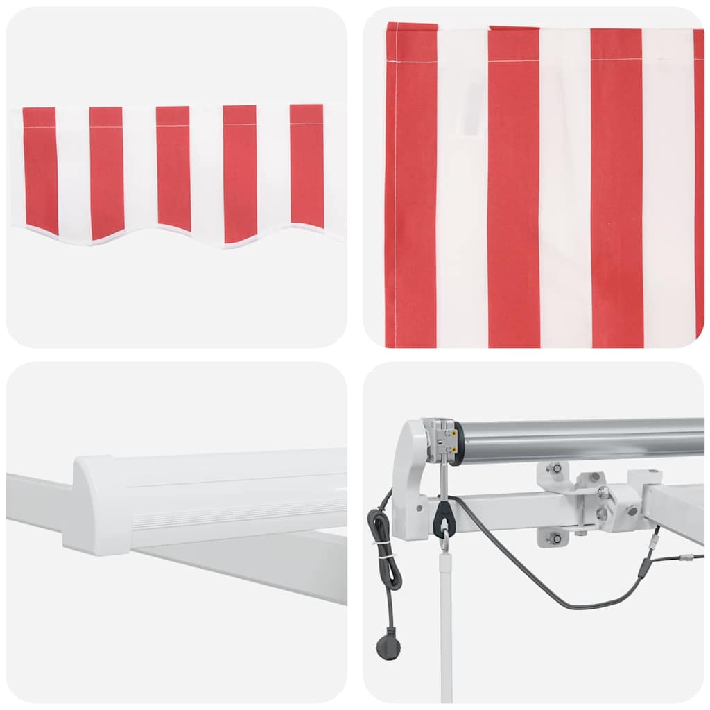 Skrovita tenda Crvena i bijela 450 × 350 cm Poliester i metal