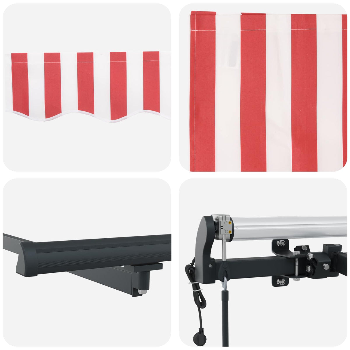 Skrovita tenda Crvena i bijela 450 × 350 cm Tkanina i Aluminij