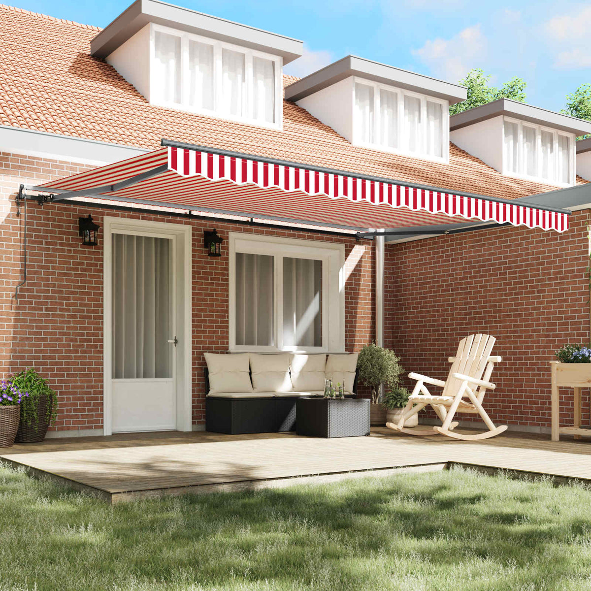 Skrovita tenda Crvena i bijela 450 × 350 cm Tkanina i Aluminij
