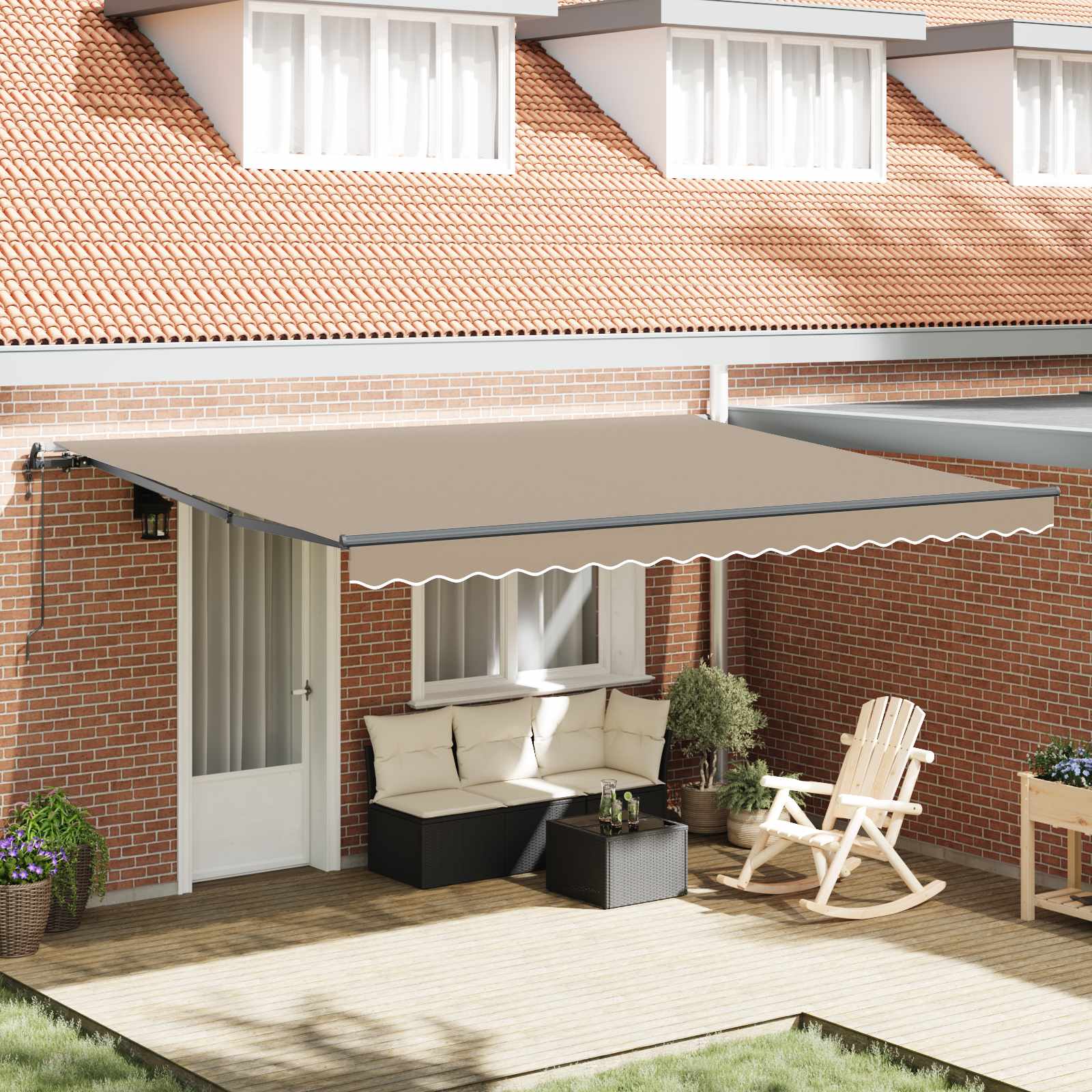 Skrovita tenda Bež 450 × 350 cm Tkanina i Aluminij