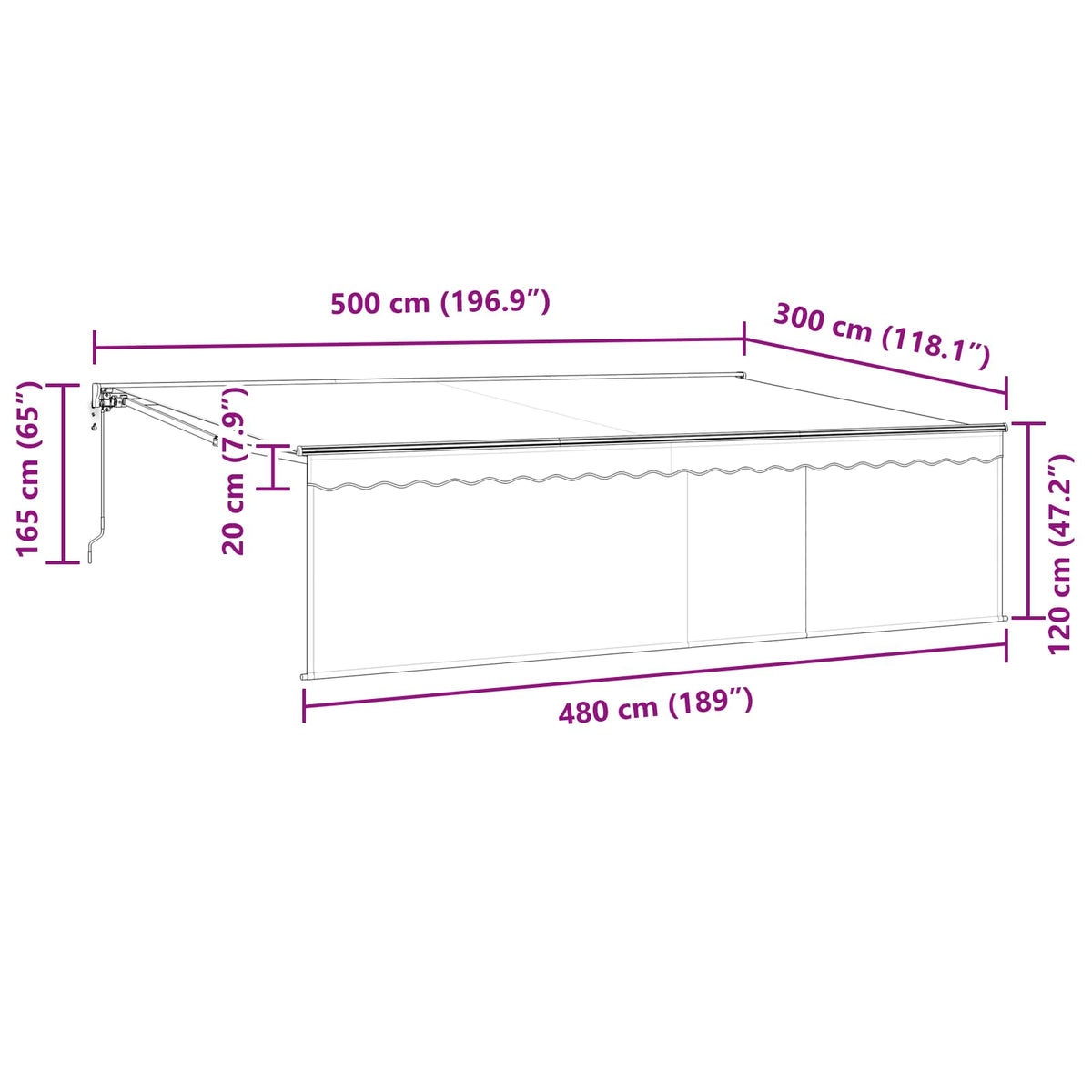 Skrovita tenda Antracit 500 × 300 cm Poliester i aluminij