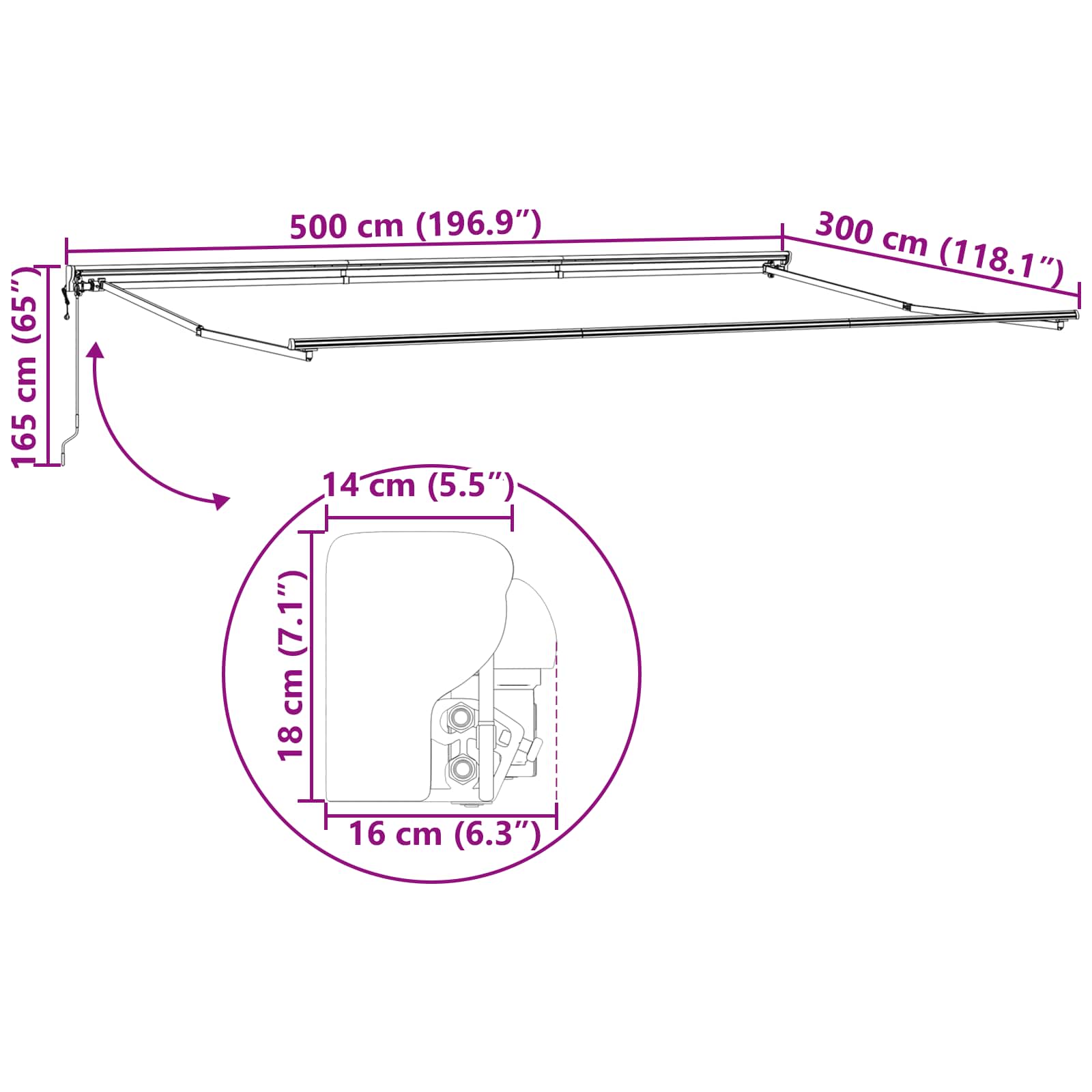 Okvir tende Antracit i bijelo 500 × 300 cm