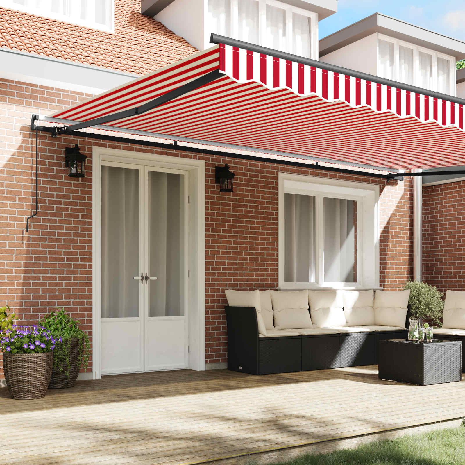 Skrovita tenda Crvena i bijela 500 × 300 cm Poliester i čelik