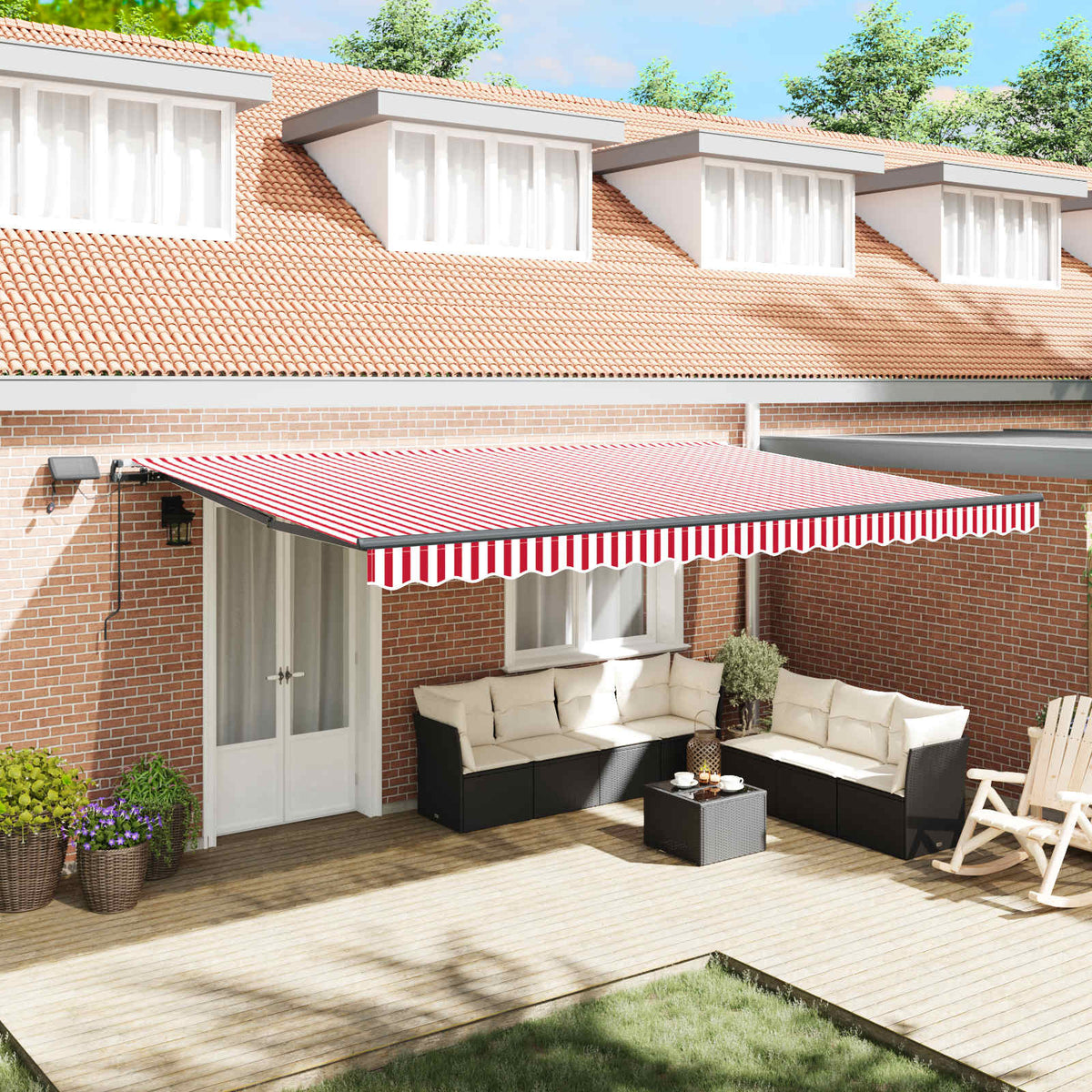 Skrovita tenda Crvena i bijela 500 ×300 cm tkanina
