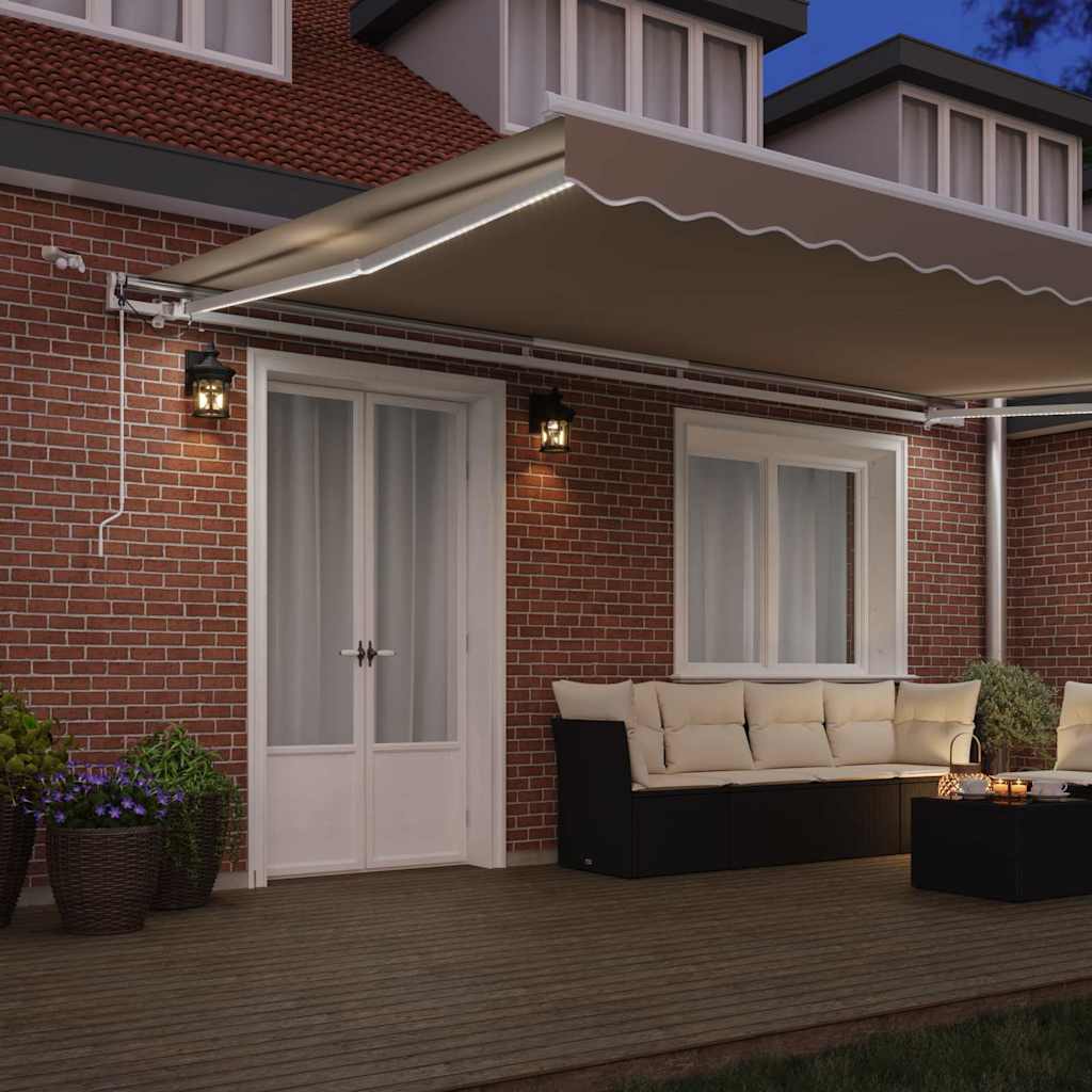 Skrovita tenda S LED lampica Bež 500 × 300 cm Poliester i metal