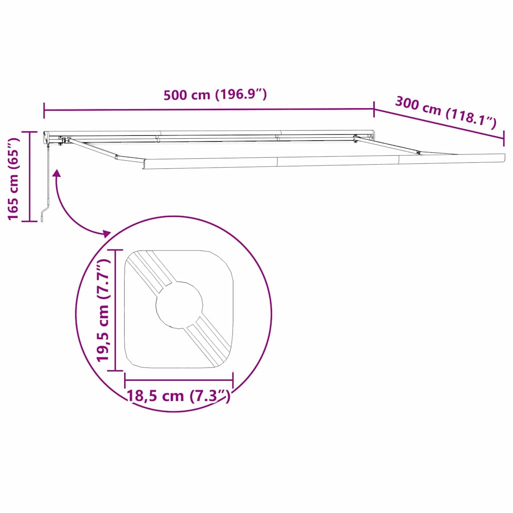 Skrovita tenda Bež 500 × 300 cm Tkanina i Metal