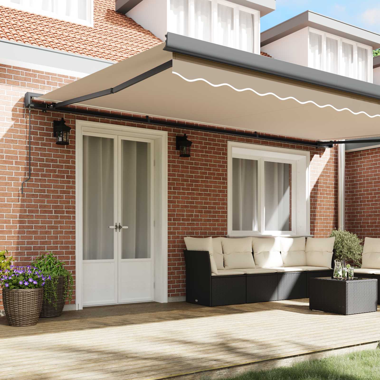 Skrovita tenda Bež 500 × 300 cm Tkanina i Metal