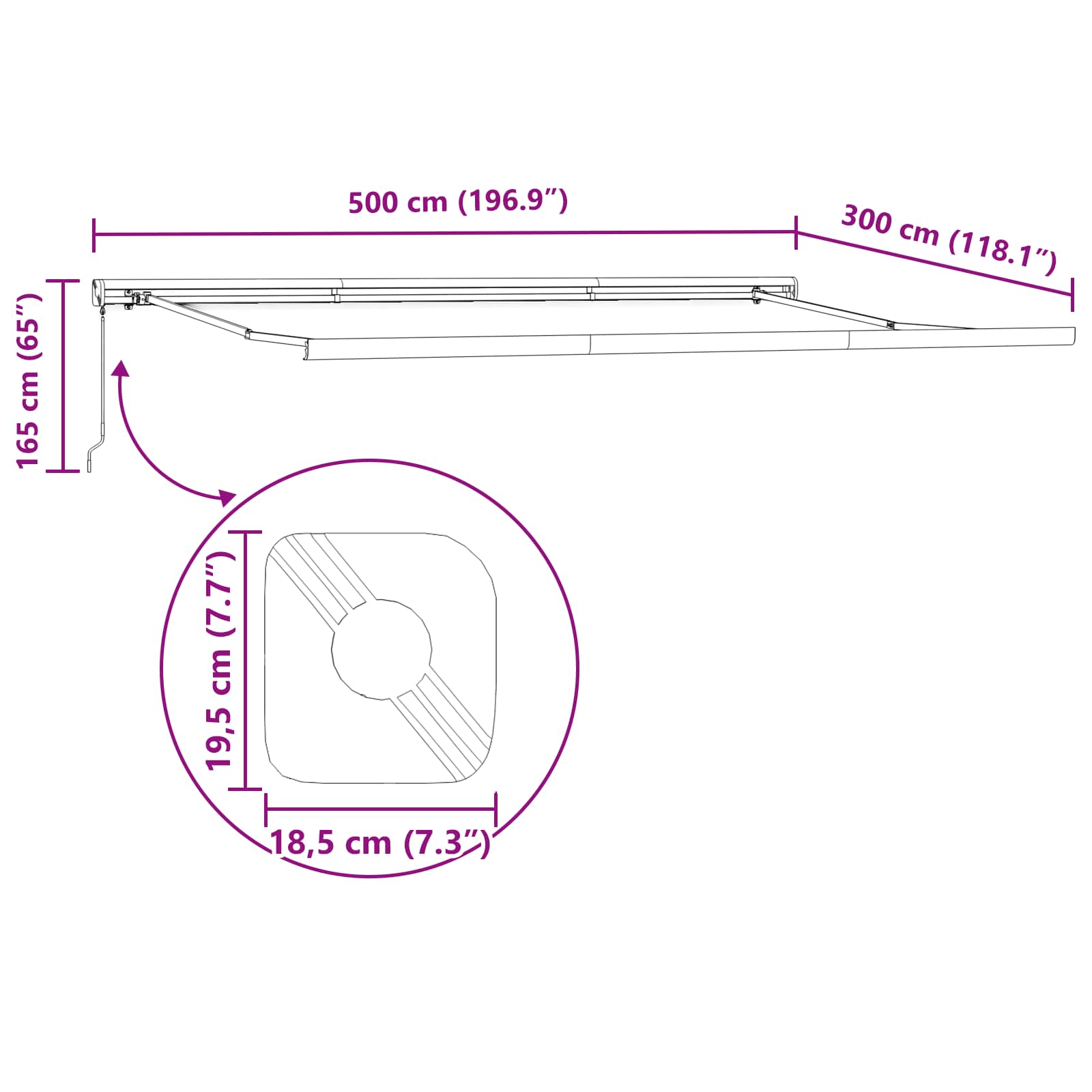 Skrovita tenda Bež 500 × 300 cm Tkanina i Metal