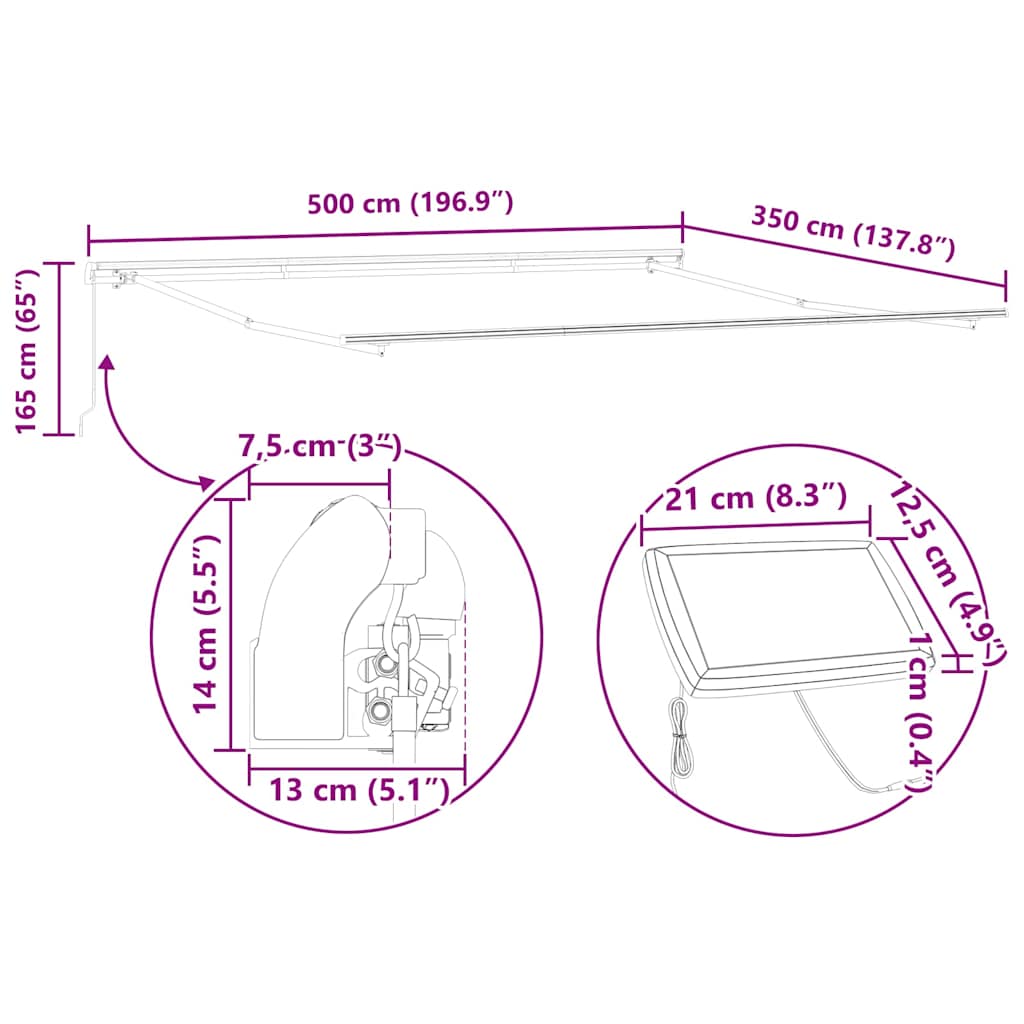 Skrovita tenda Bijelo 500 × 350 cm Tkanina i čelik