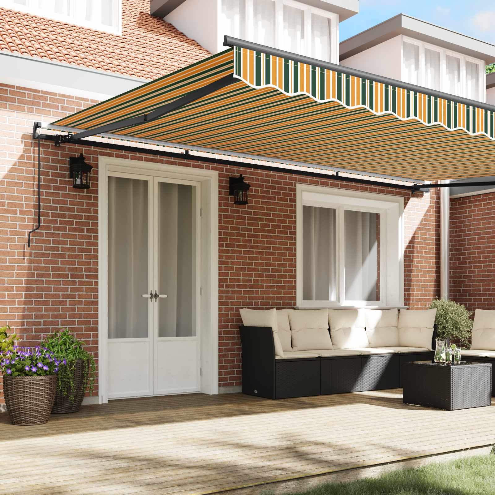 Skrovita tenda Zelena i žuta 500 × 350 cm Poliester i čelik