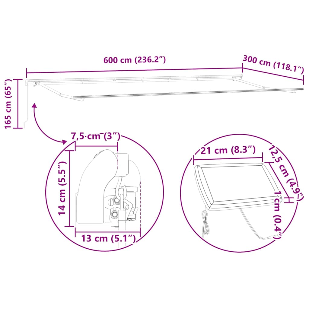 Skrovita tenda Crvena i bijela 600 × 300 cm Tkanina i čelik