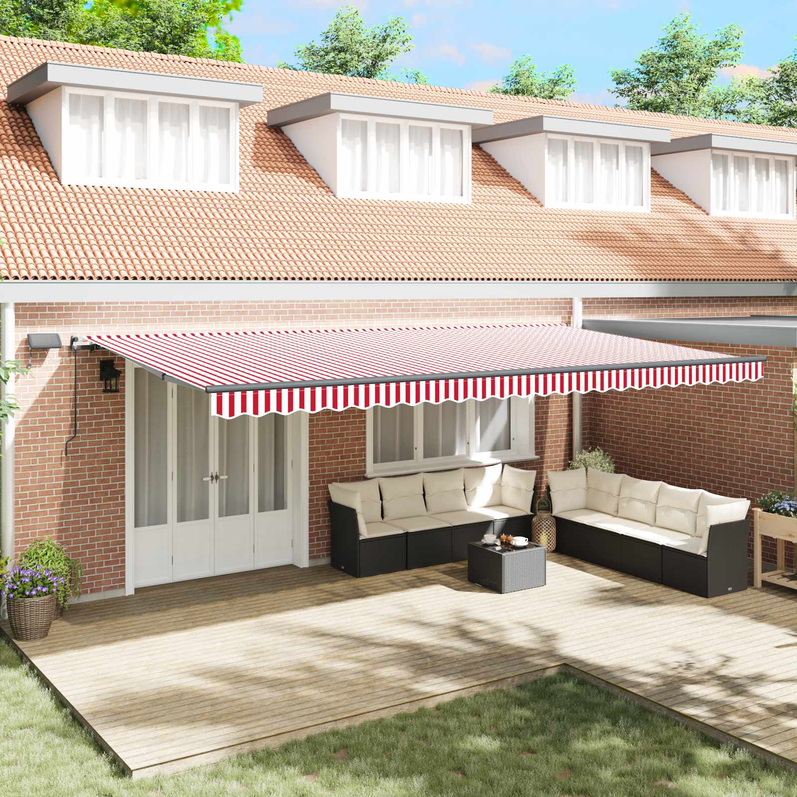 Skrovita tenda Crvena i bijela 600 ×300 cm tkanina