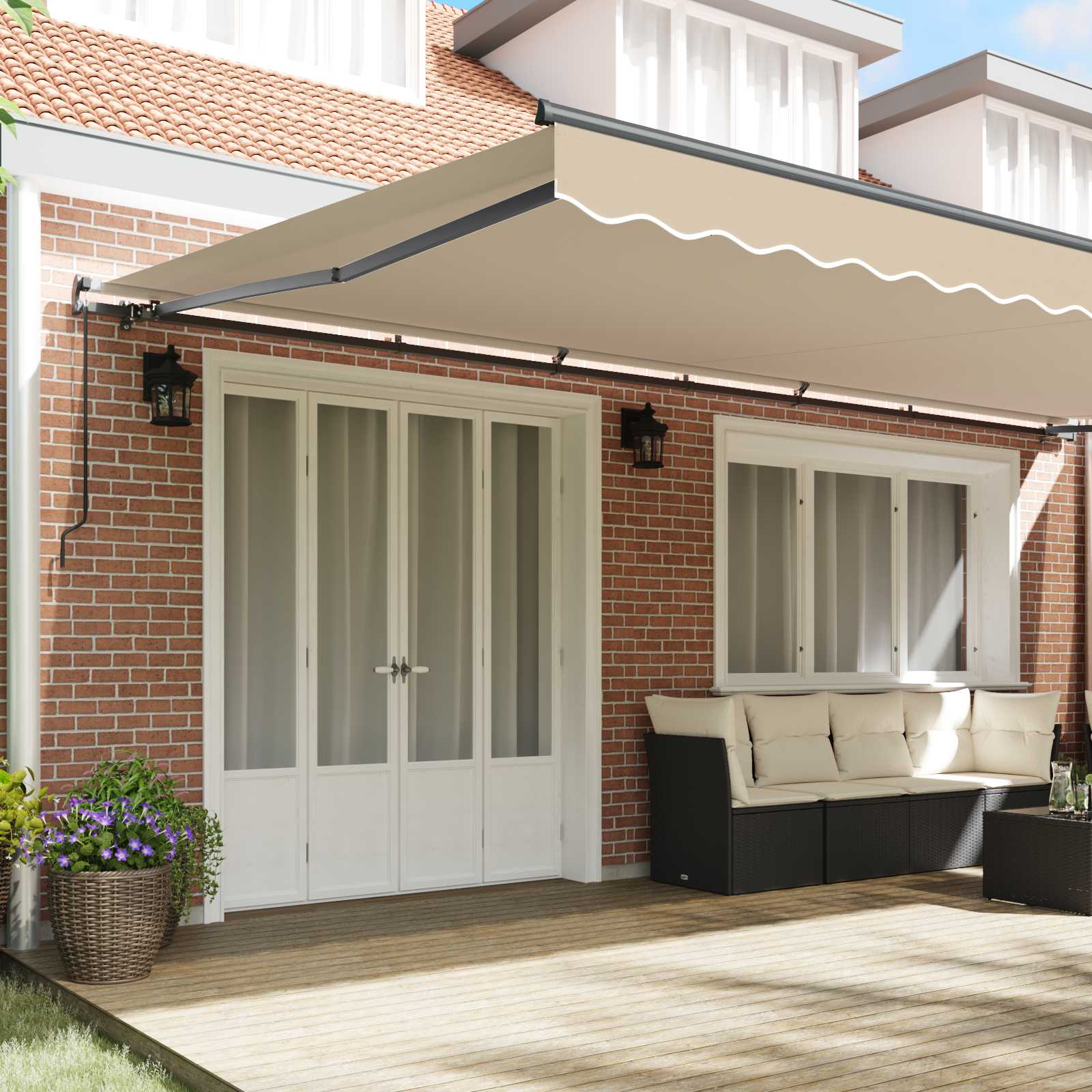 Skrovita tenda Bež 600 × 300 cm Poliester i čelik