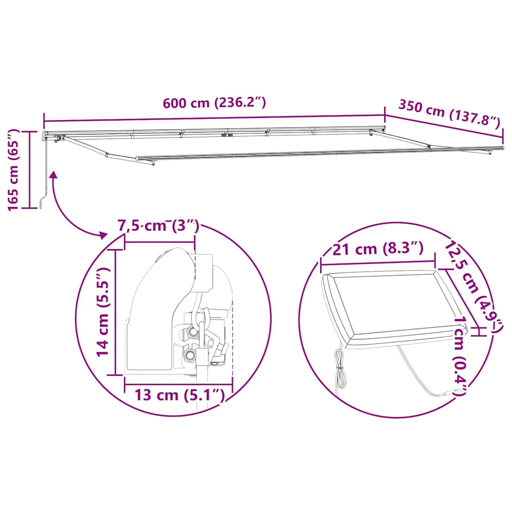 Skrovita tenda Crvena i bijela 600 × 350 cm Tkanina i čelik