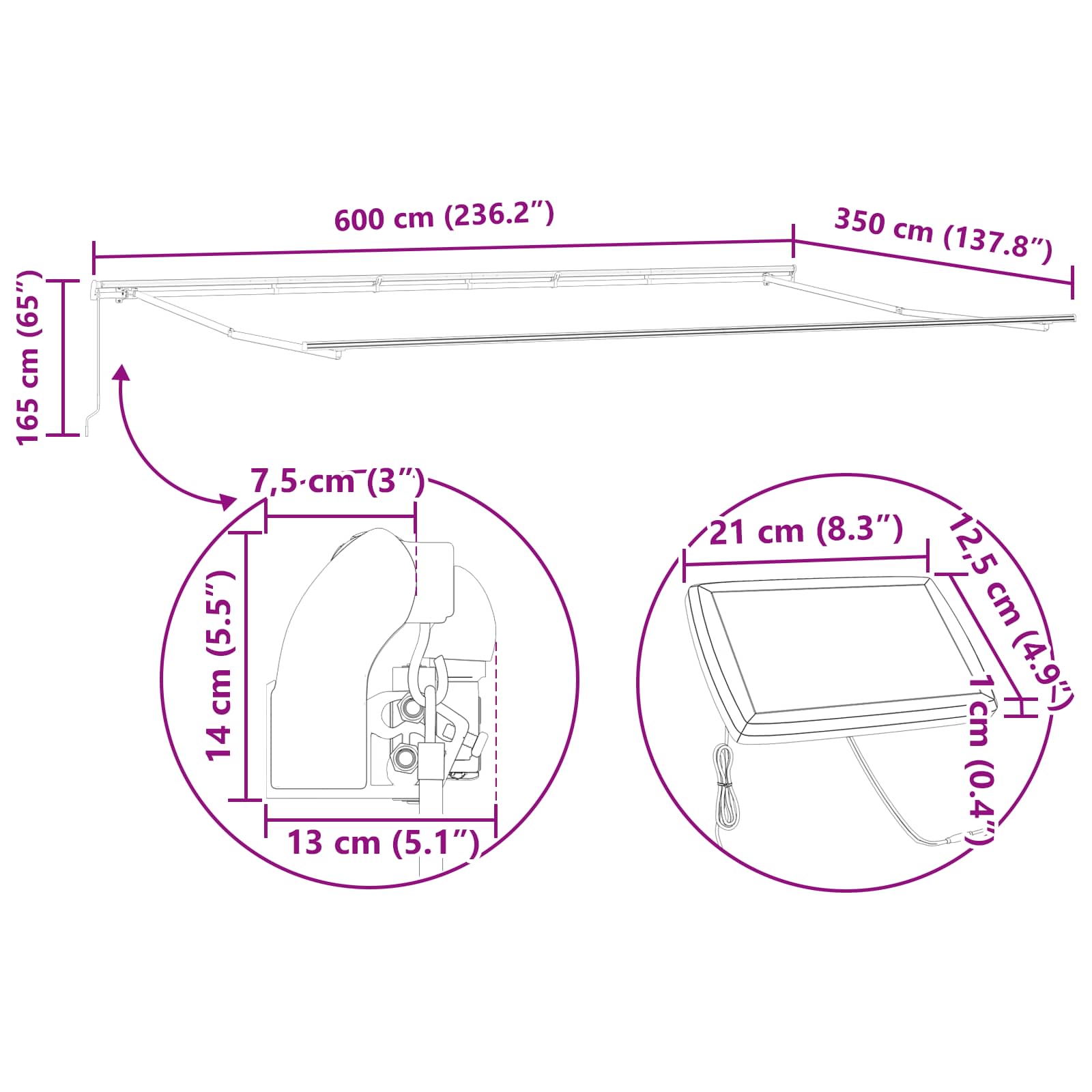 Skrovita tenda S LED lampica Bež 600 ×350 cm tkanina