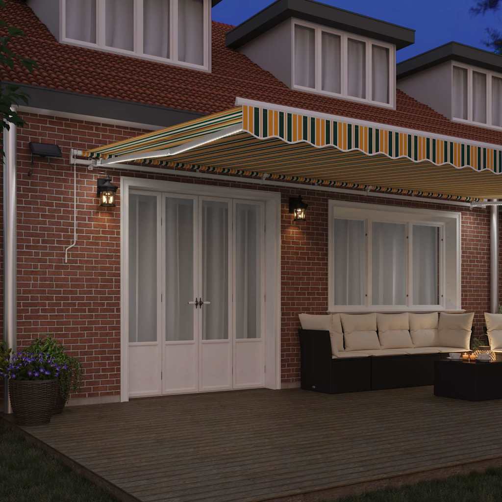 Skrovita tenda Zelena i žuta 600 × 350 cm Tkanina i čelik