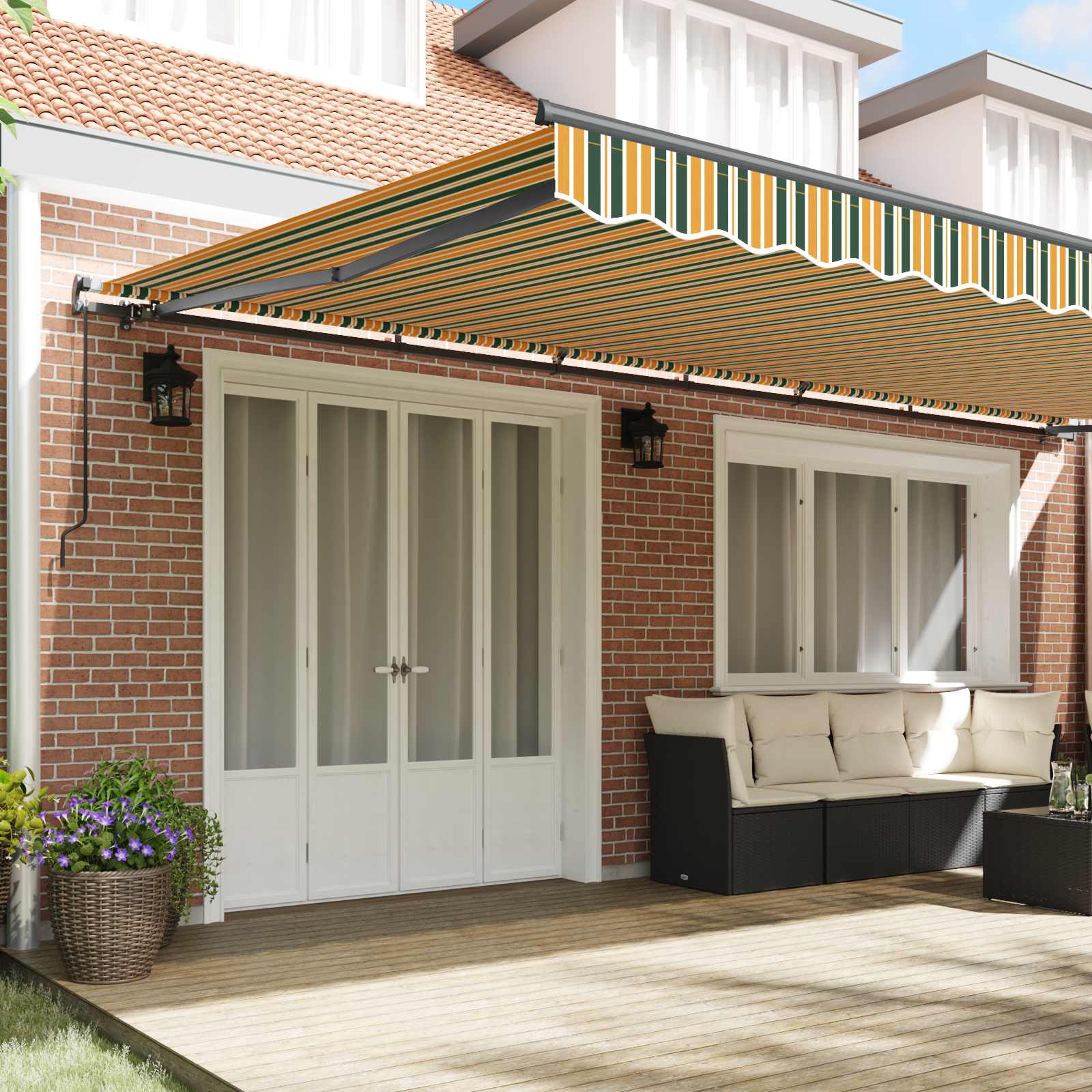 Skrovita tenda Zelena i žuta 600 × 350 cm Poliester i čelik