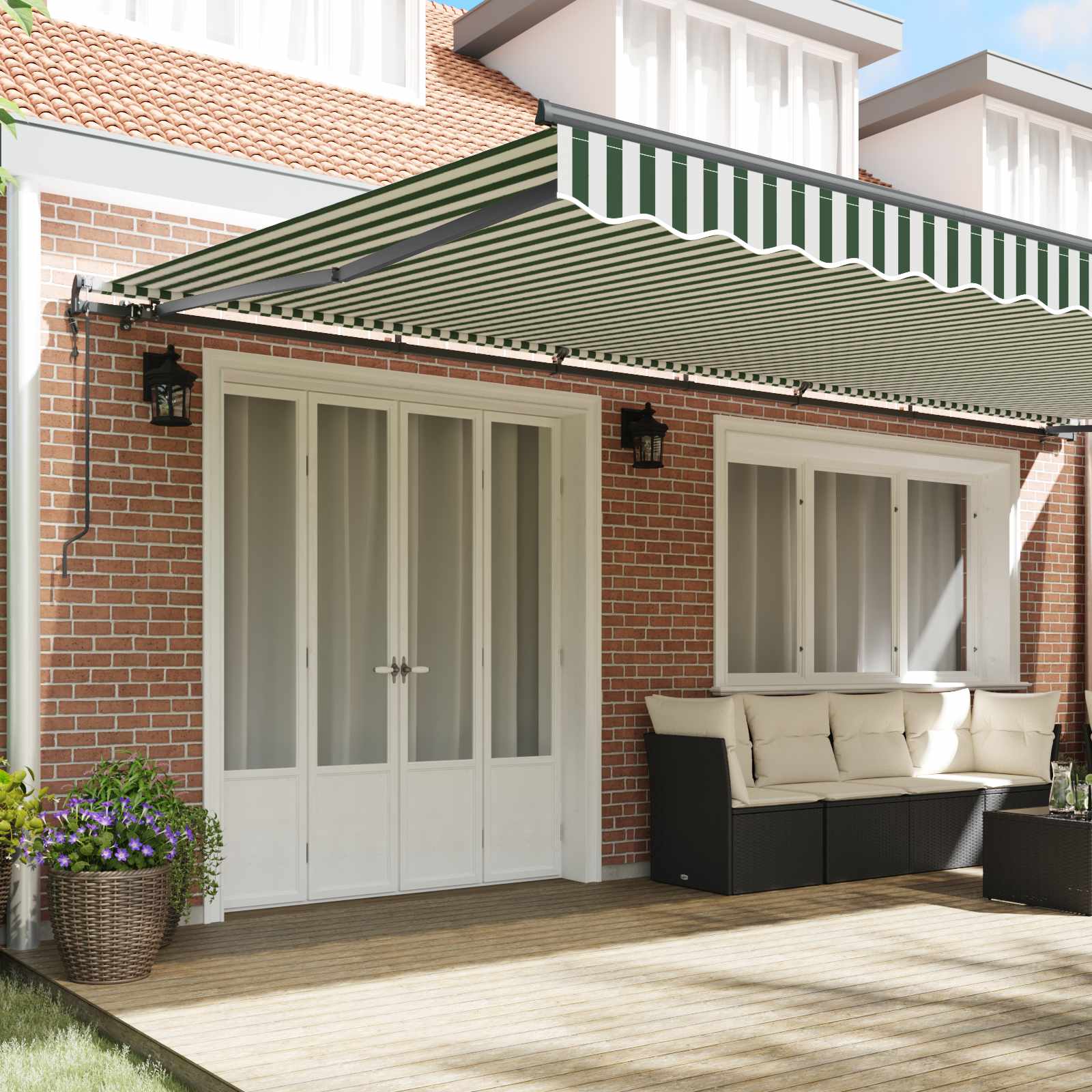 Povlačivi tende Zelena i bijela 600 × 350 cm Tkanina i Aluminij