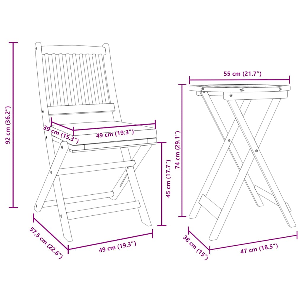 Bistro set za vrt 3 pcs Smeđa Čvrsto drvo akacije