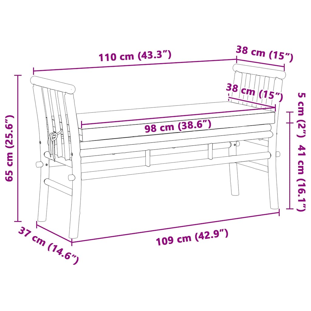 Vrtna klupa s jastukom Smeđa 110 x 38 x 65cm bambus