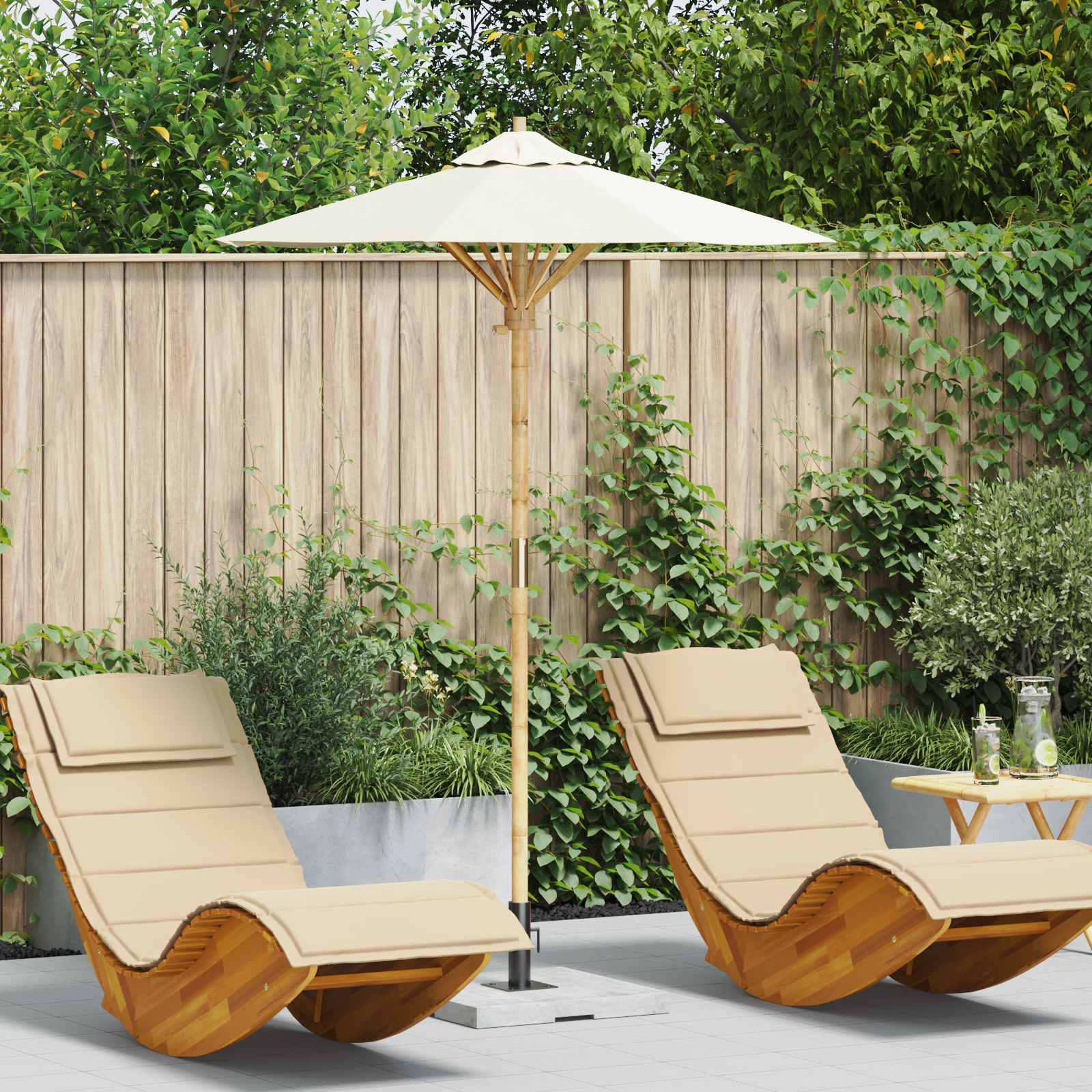 Vrtni suncobran Krem bijela Ø 150 x 210 cm bambus