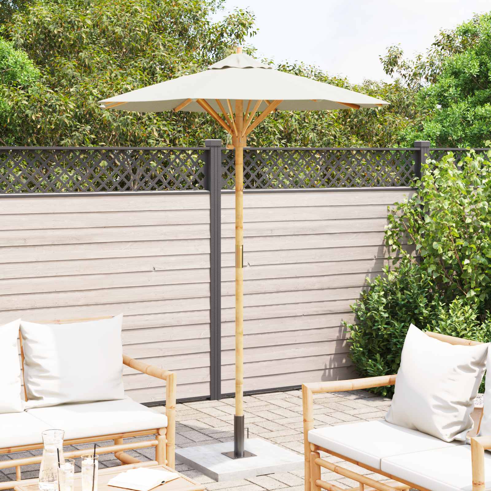 Vrtni suncobran Krem bijela Ø 150 x 210 cm bambus