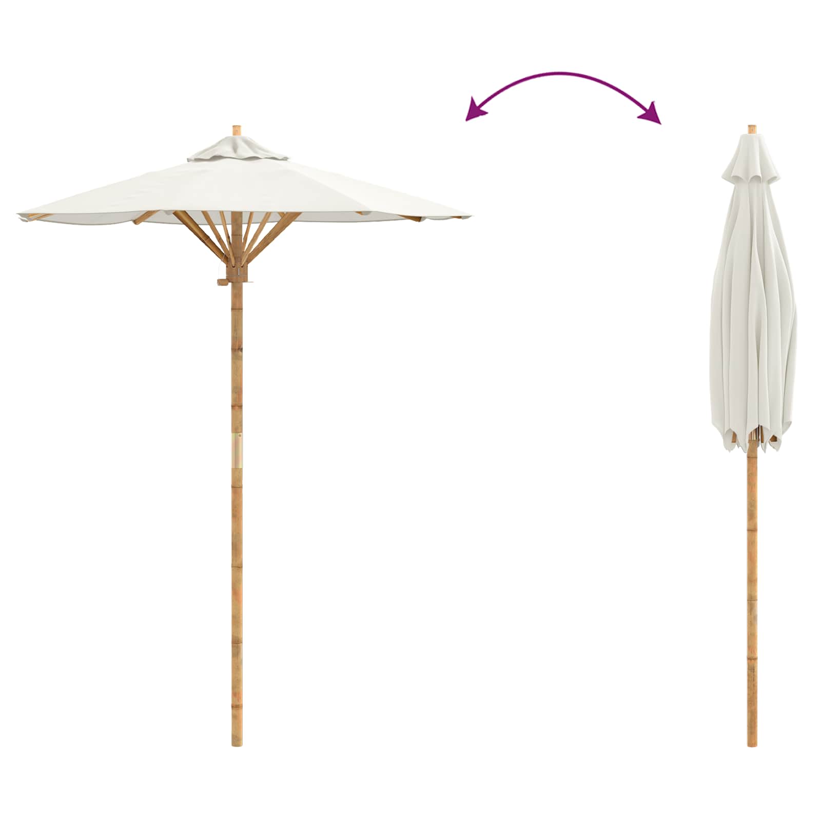 Vrtni suncobran Krem bijela Ø 150 x 210 cm bambus