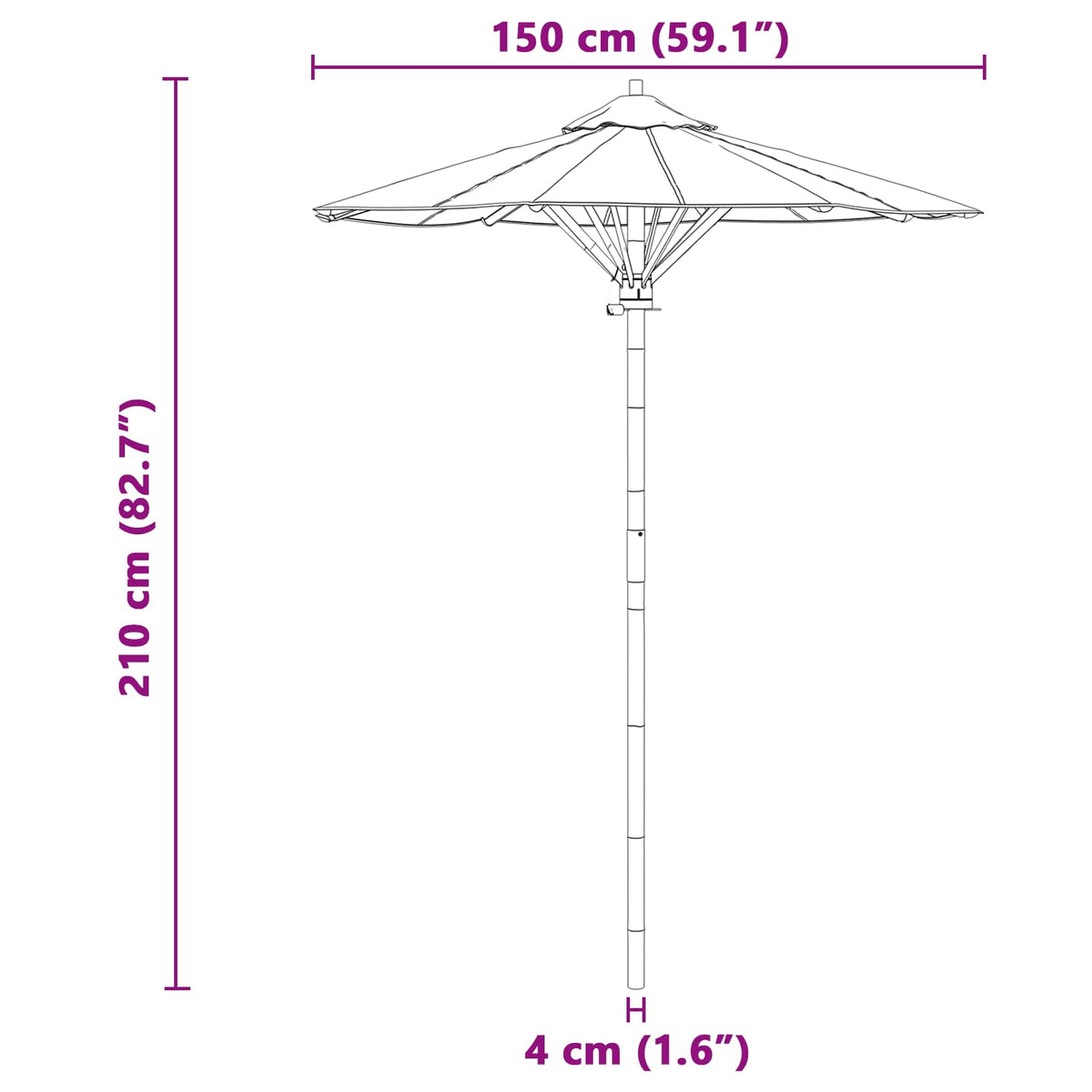 Vrtni suncobran Krem bijela Ø 150 x 210 cm bambus