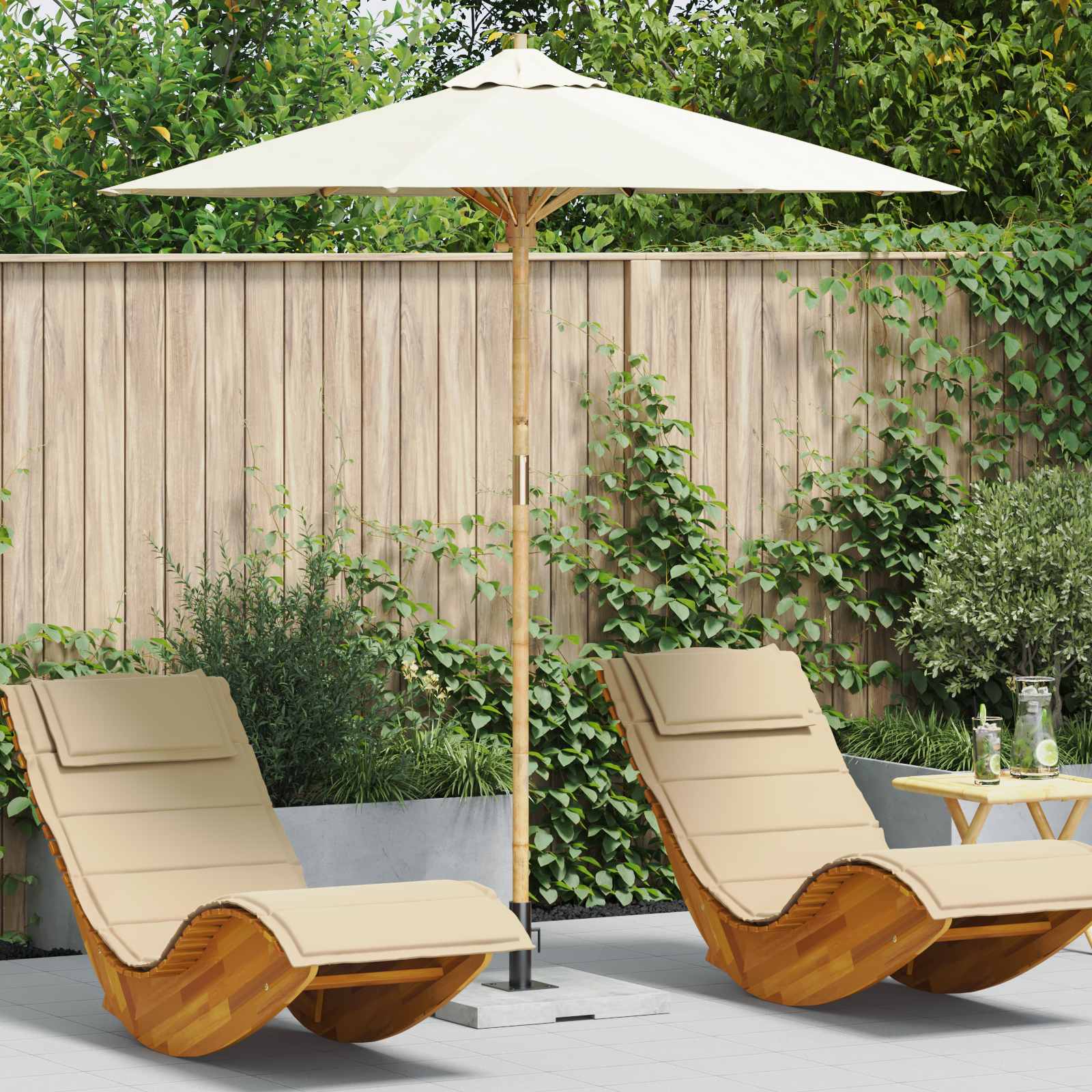 Vrtni suncobran Krem bijela Ø 217 x 230 cm bambus