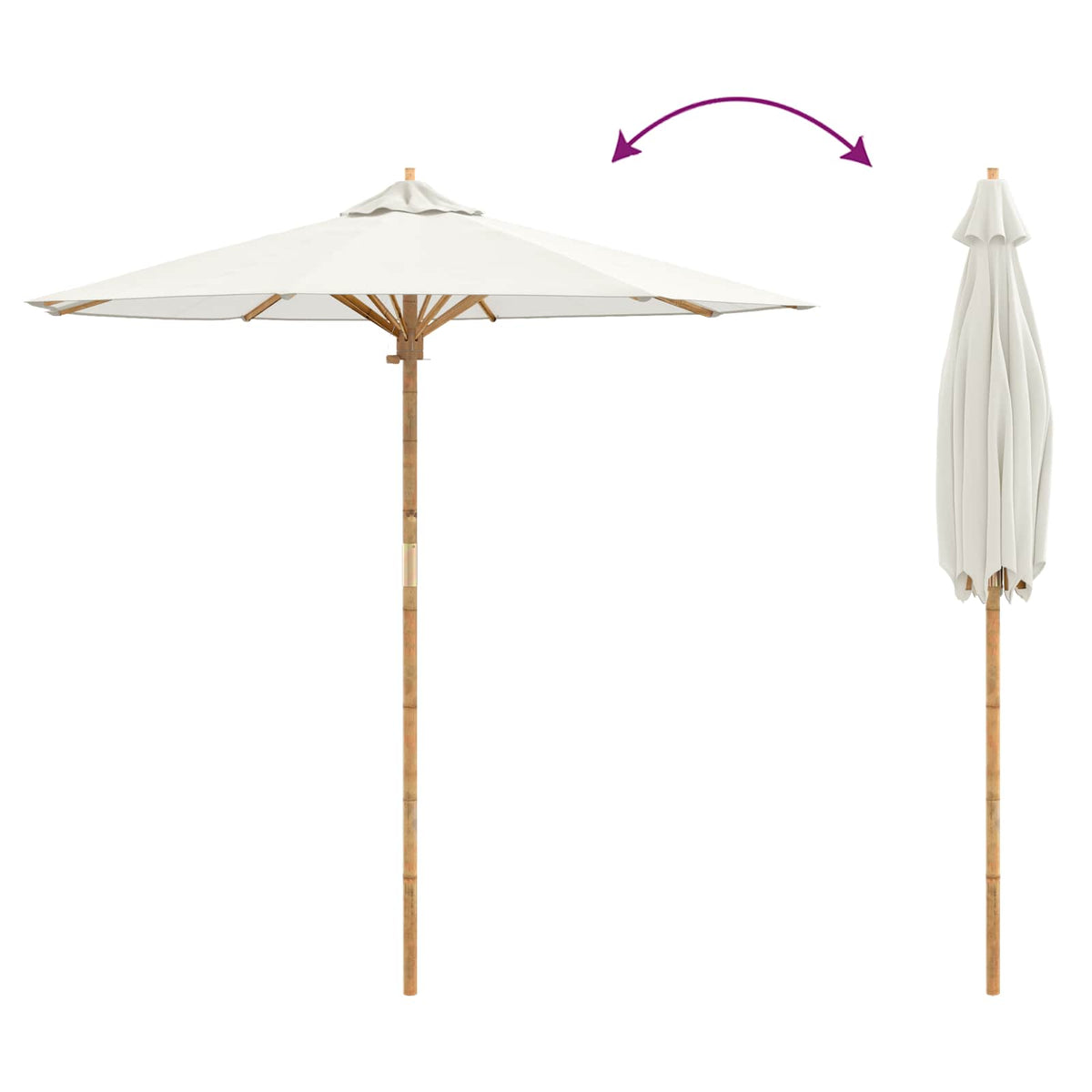 Vrtni suncobran Krem bijela Ø 217 x 230 cm bambus