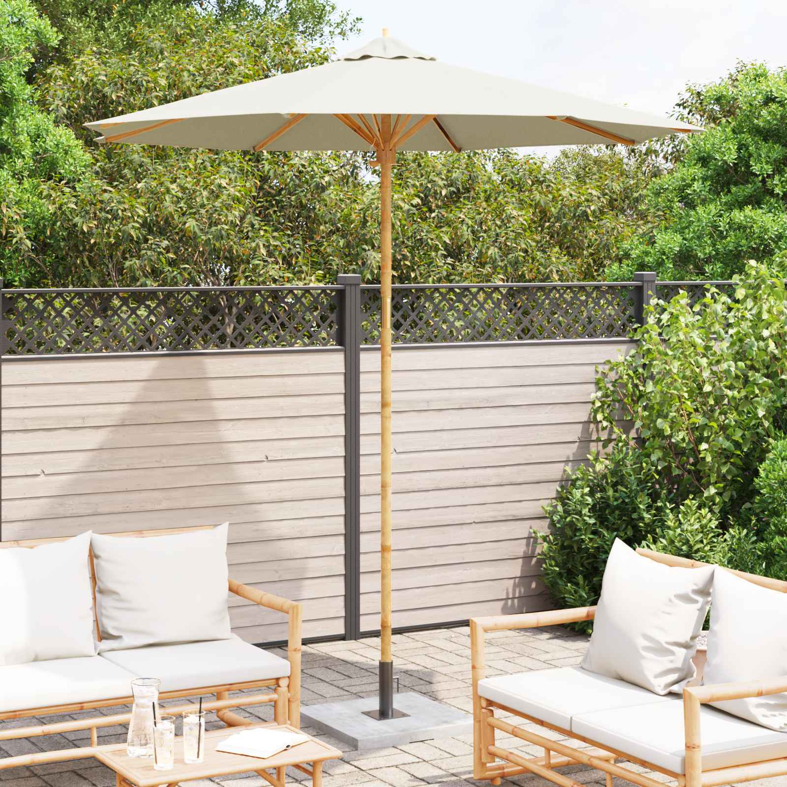 Vrtni suncobran Krem bijela Ø 240 x 260 cm bambus