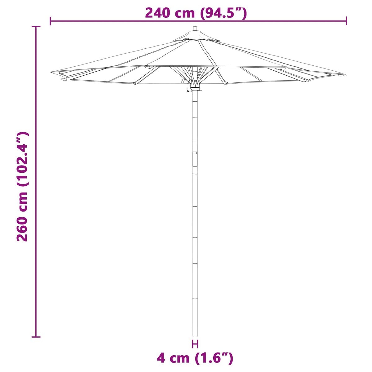 Vrtni suncobran Krem bijela Ø 240 x 260 cm bambus