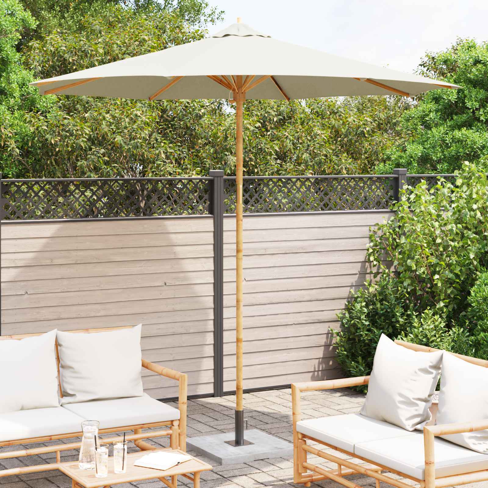 Vrtni suncobran Krem bijela Ø 270 x 260 cm bambus