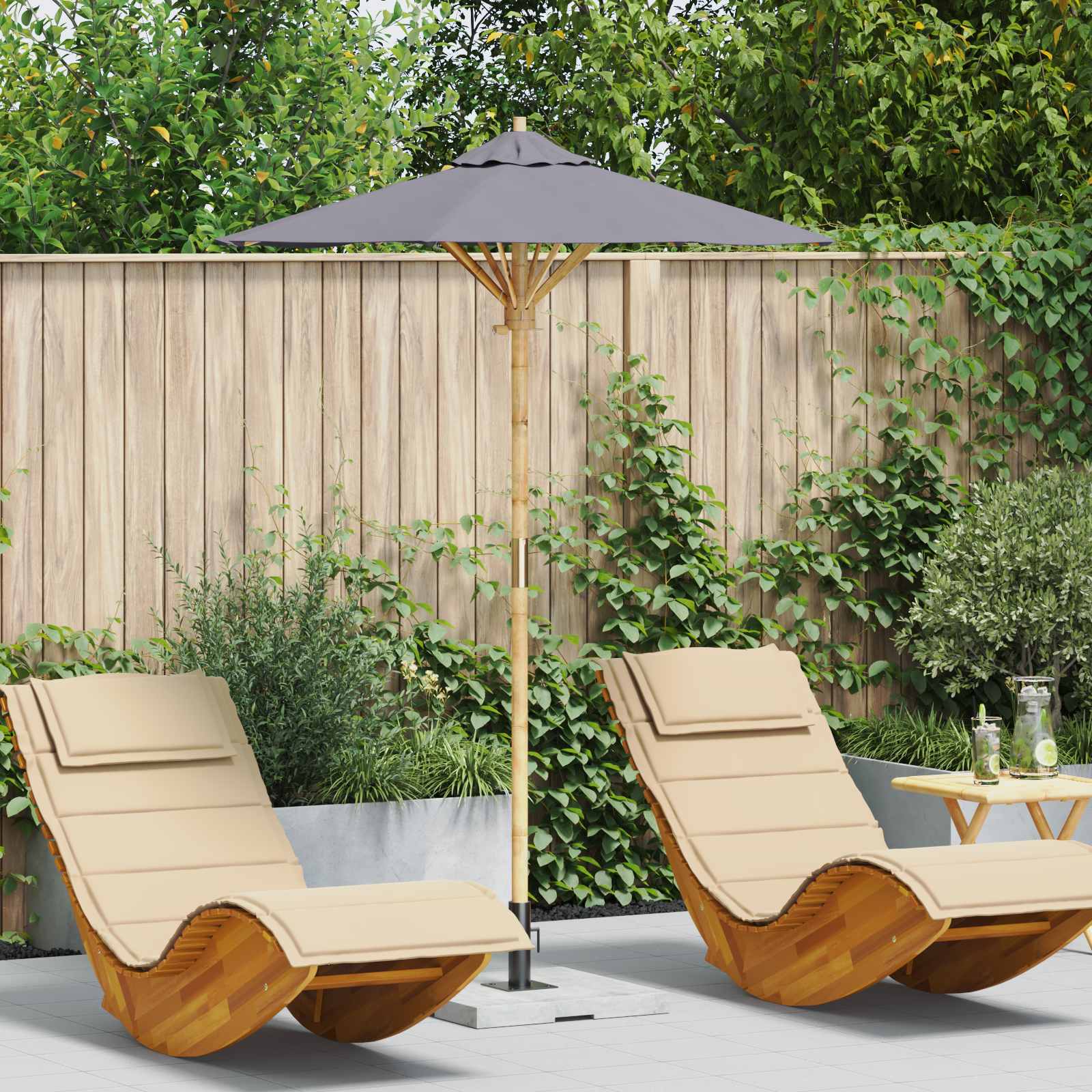 Vrtni suncobran Tamno siva Ø 150 x 210 cm bambus
