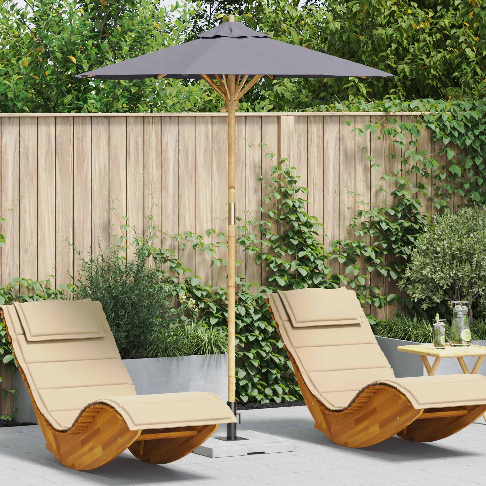 Vrtni suncobran Tamno siva Ø 180 x 230 cm bambus