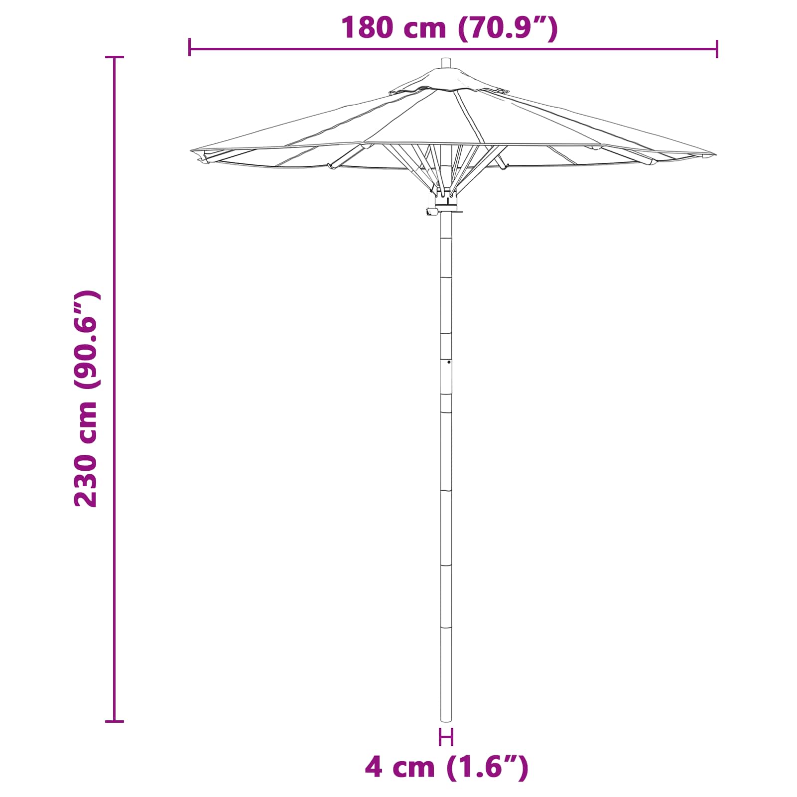 Vrtni suncobran Tamno siva Ø 180 x 230 cm bambus