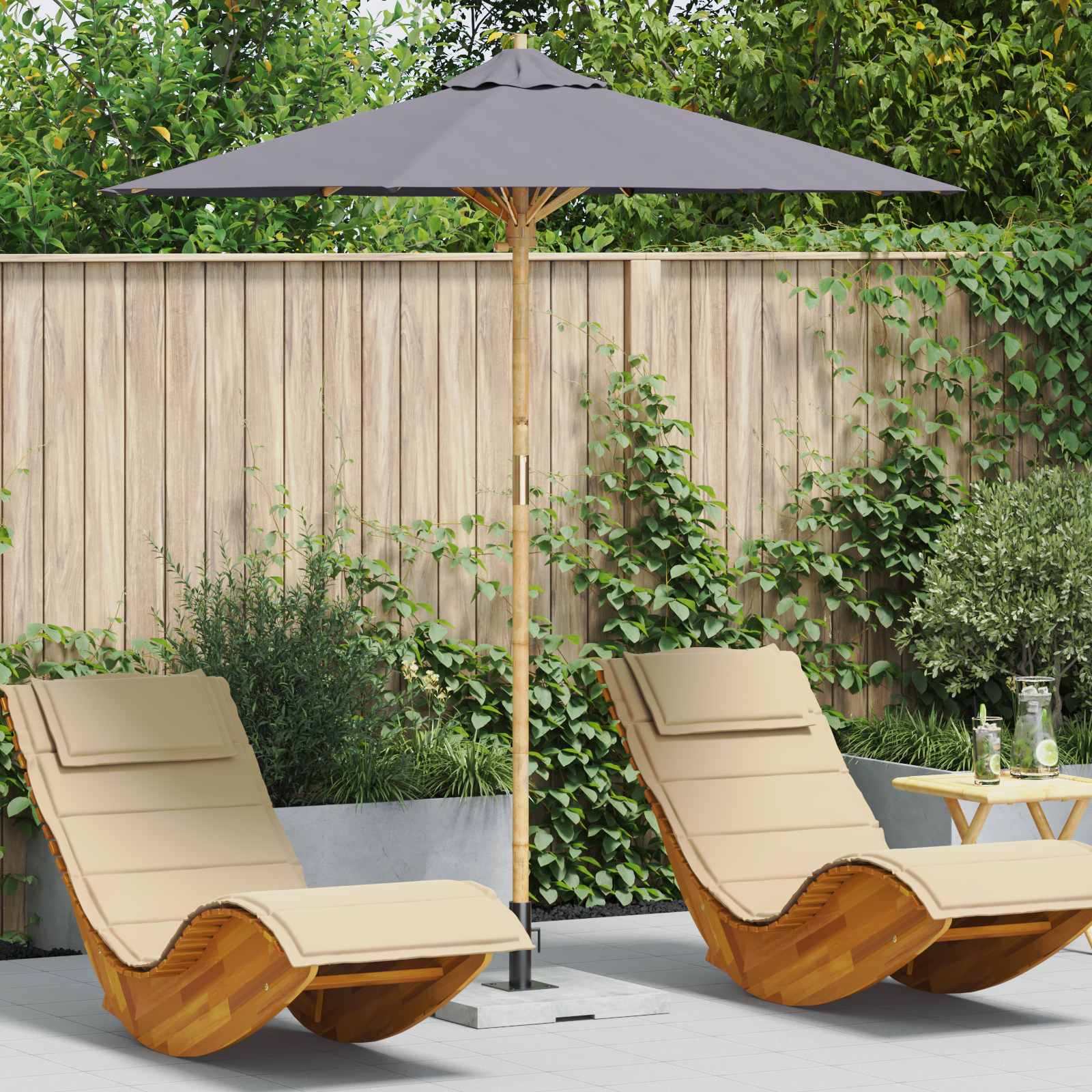 Vrtni suncobran Tamno siva Ø 217 x 230 cm bambus