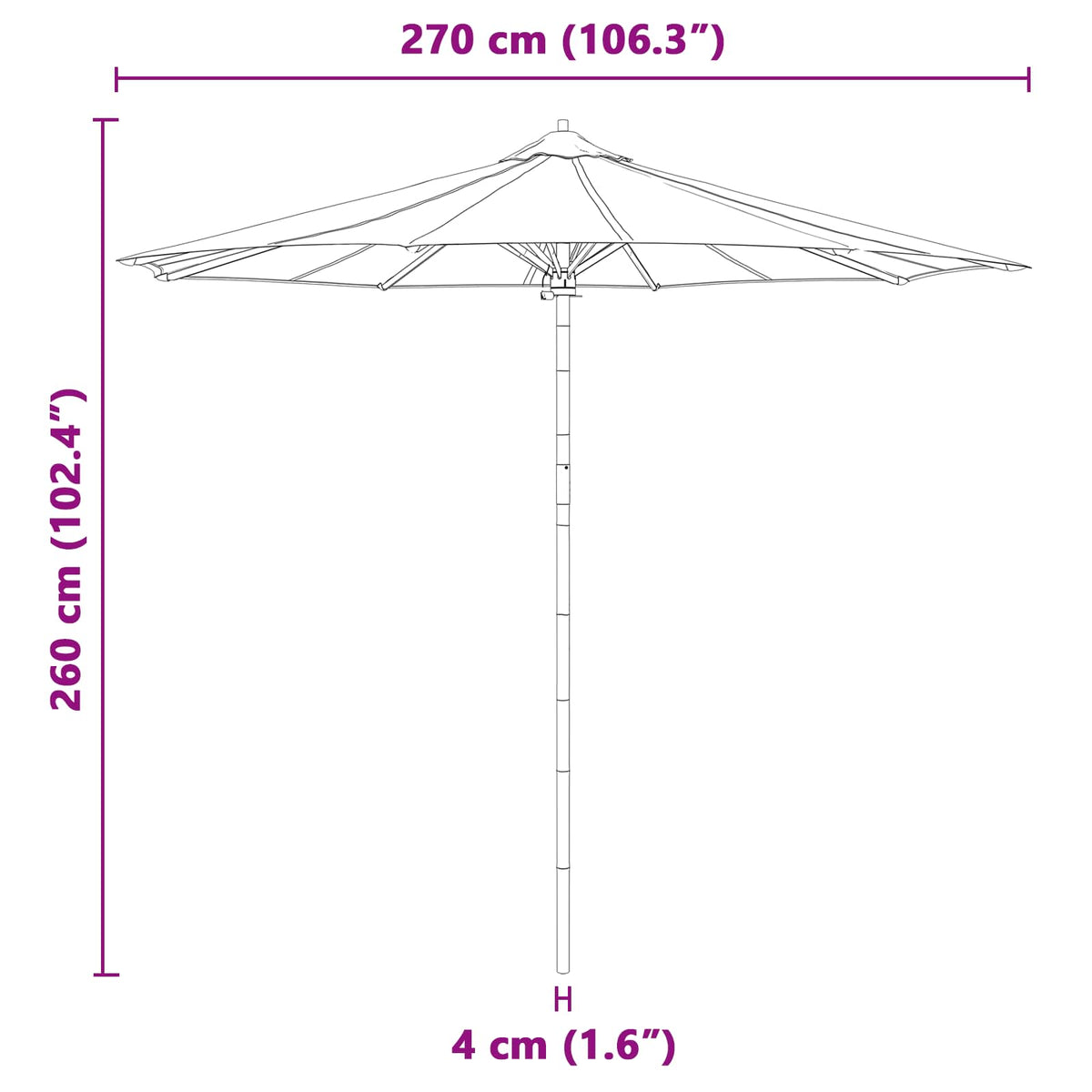 Vrtni suncobran Tamno siva Ø 270 x 260 cm bambus