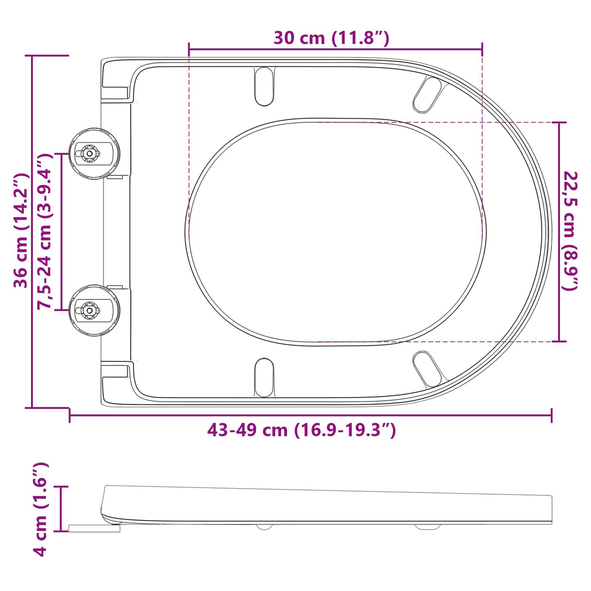WC daska Crna 49 x 36 x 4 cm Duroplast