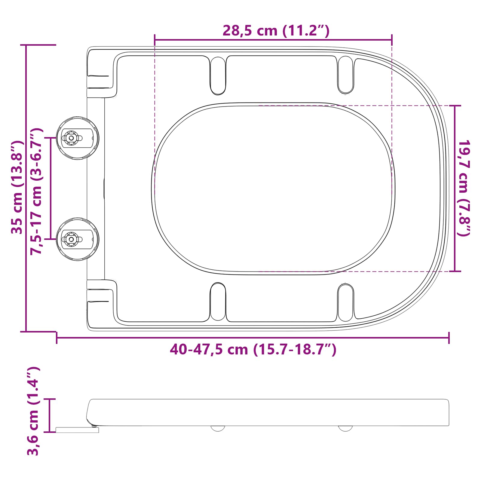 WC daska Bijelo 47,5 x 35 x 3,6 cm Duroplast