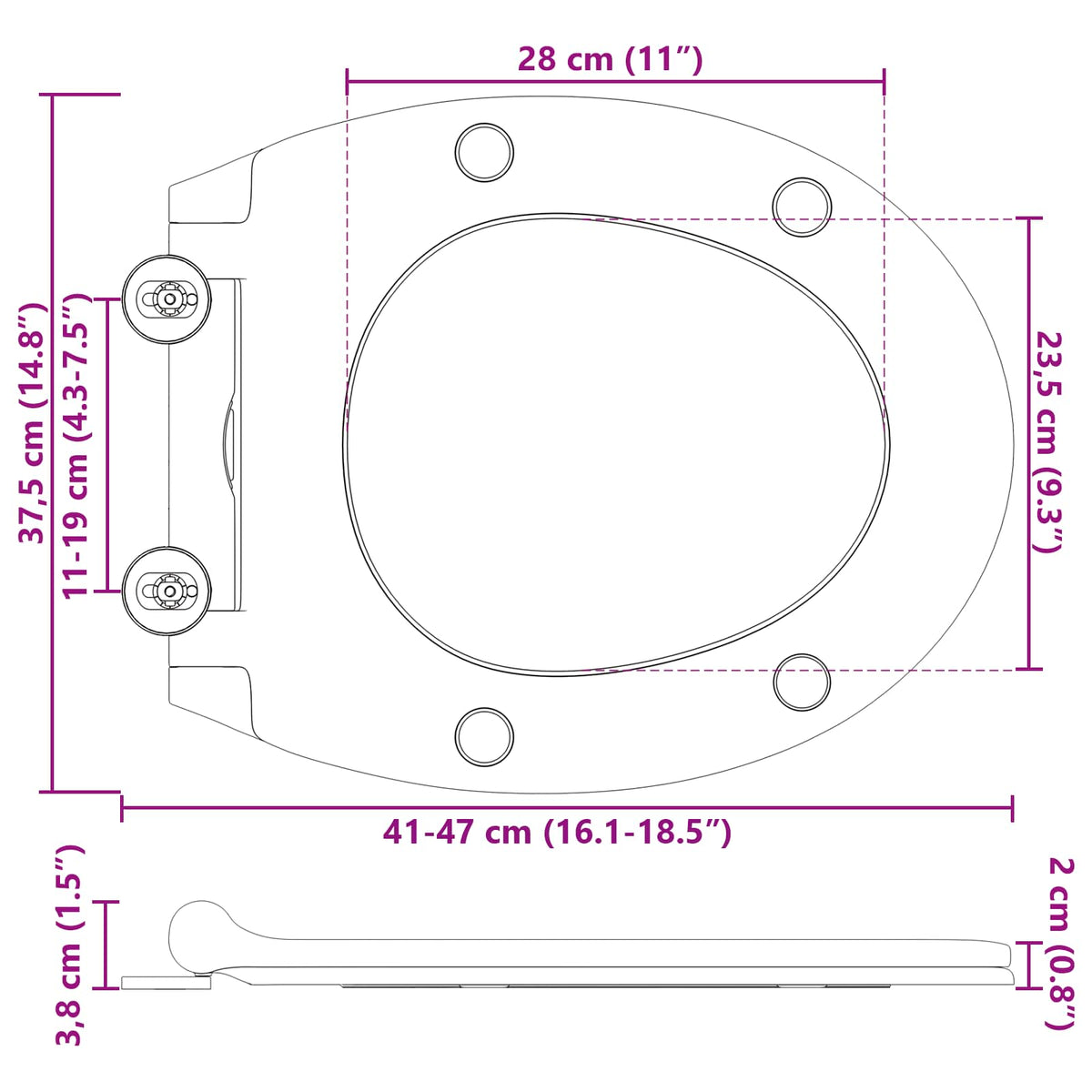 WC daska Crna 47 x 37,5 x 3,8 cm Duroplast