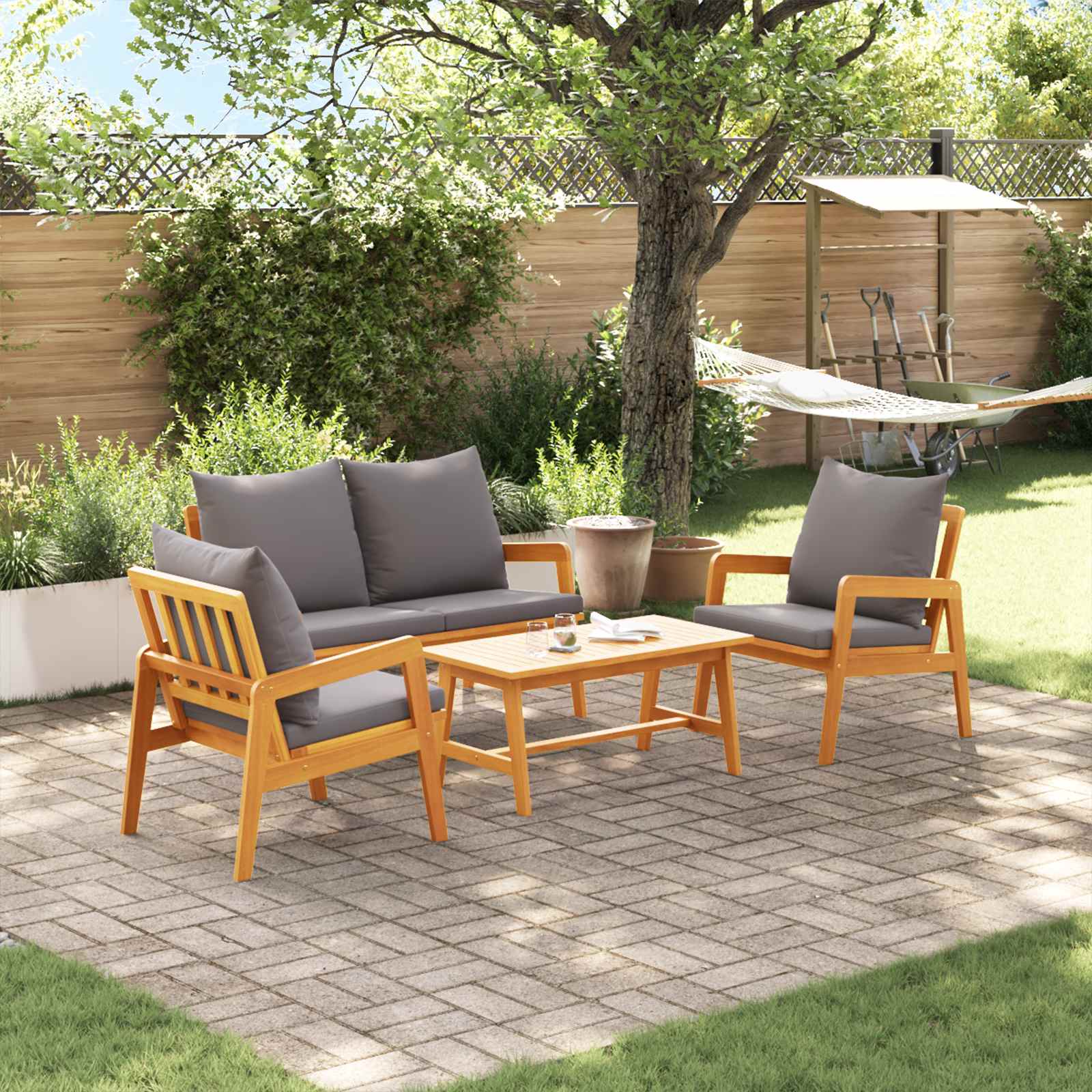 Bistro set s jastukom 4 pcs Smeđa Čvrsto drvo akacije