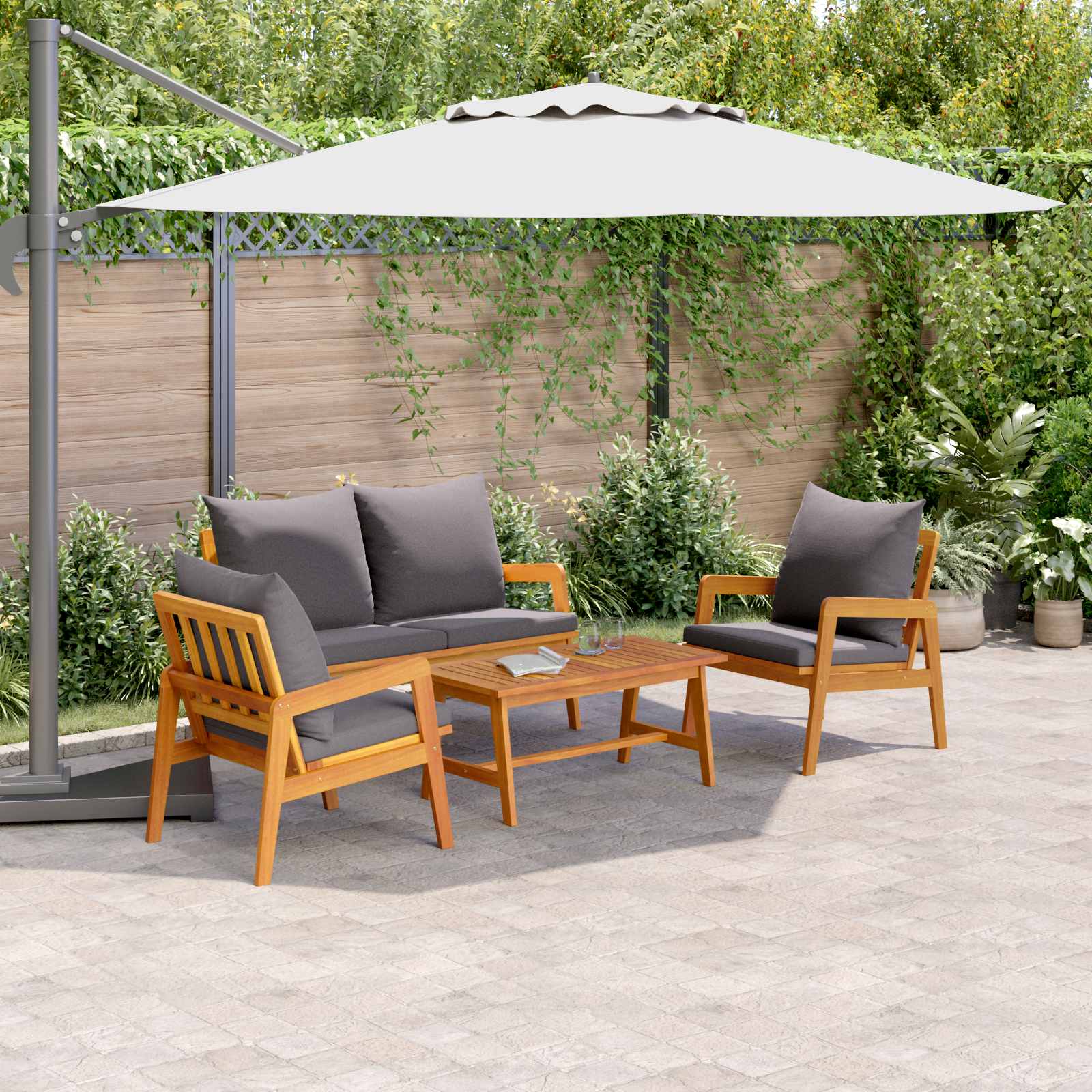 Bistro set s jastukom 4 pcs Smeđa Čvrsto drvo akacije