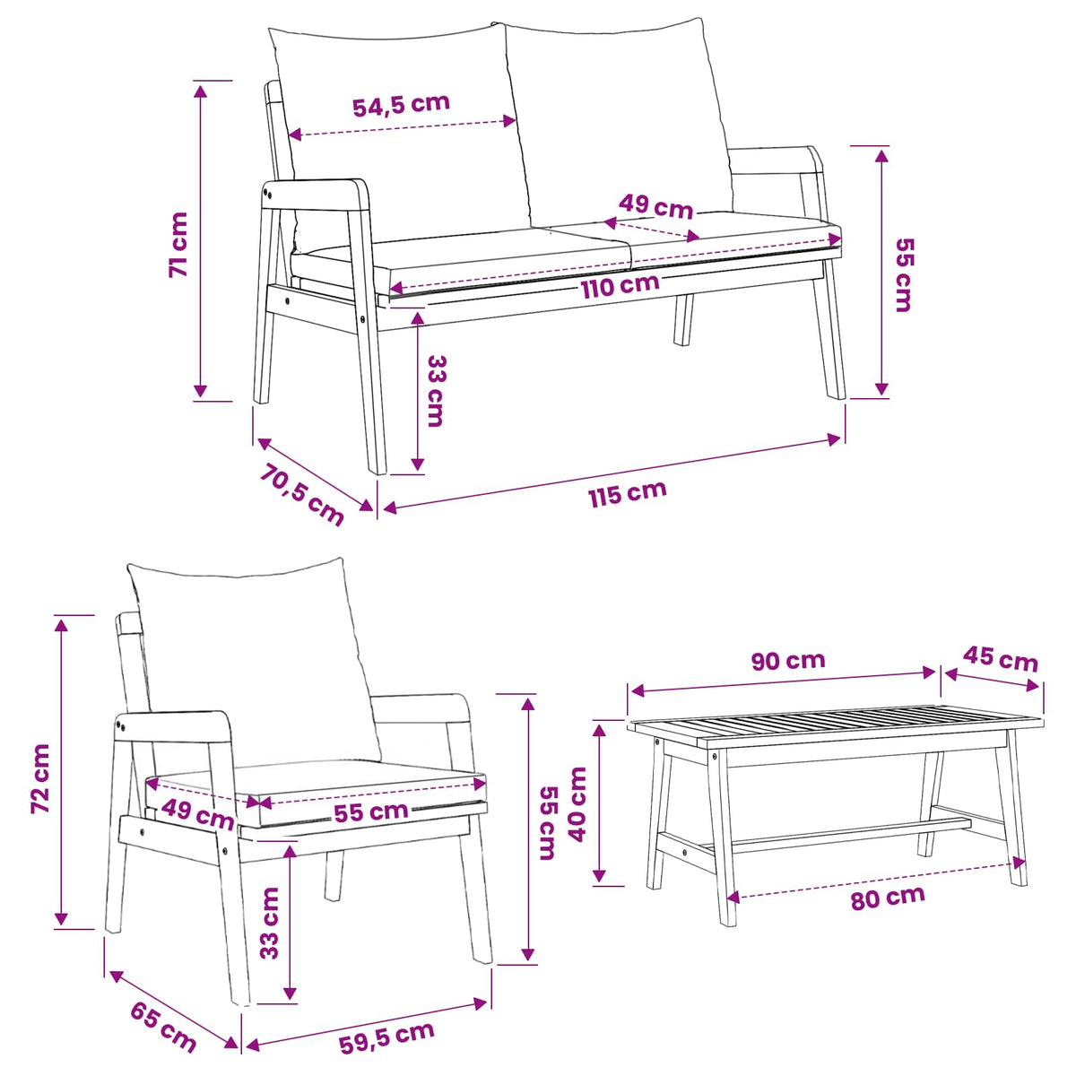 Bistro set s jastukom 4 pcs Smeđa Čvrsto drvo akacije