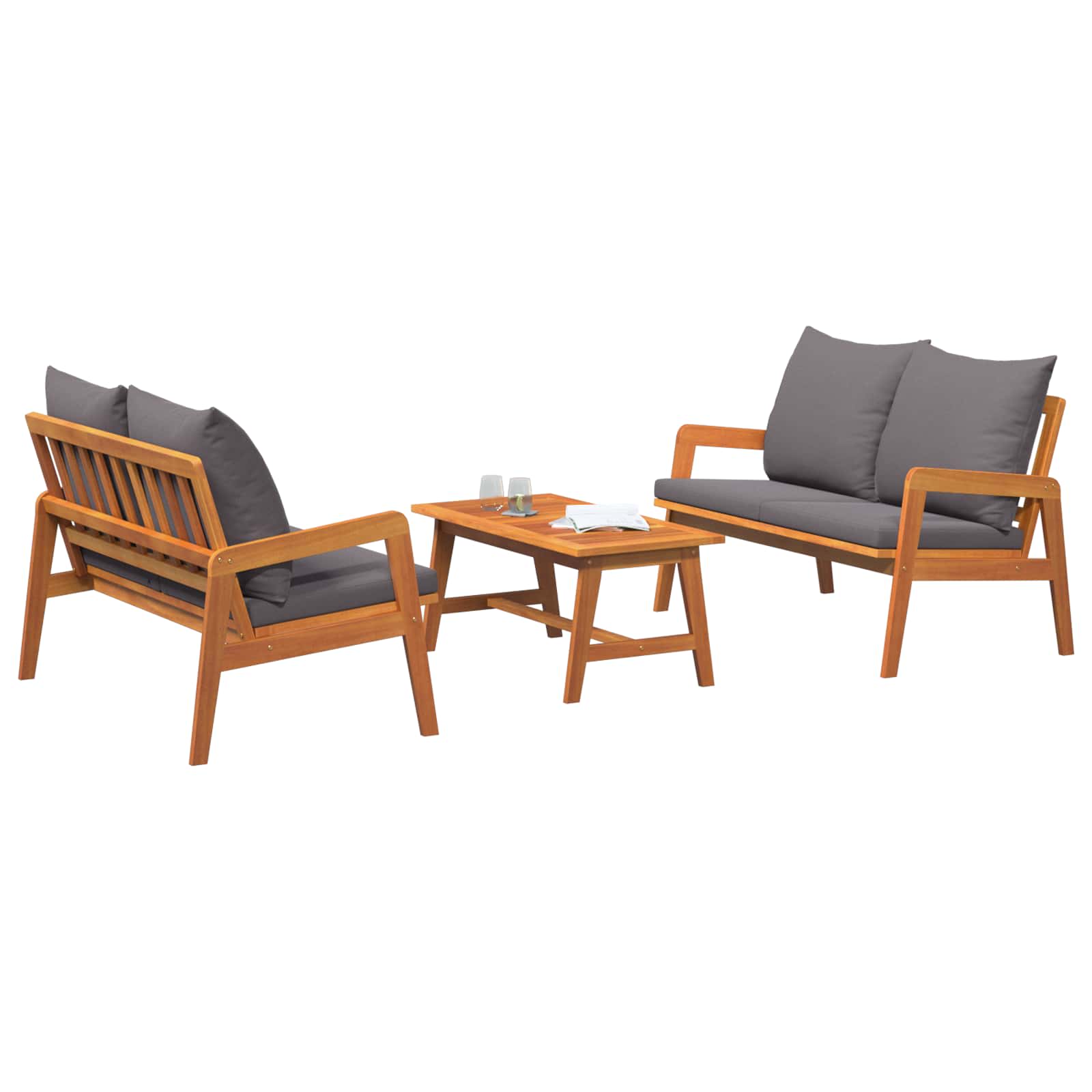 Bistro set s jastukom 3 pcs Smeđa Čvrsto drvo akacije