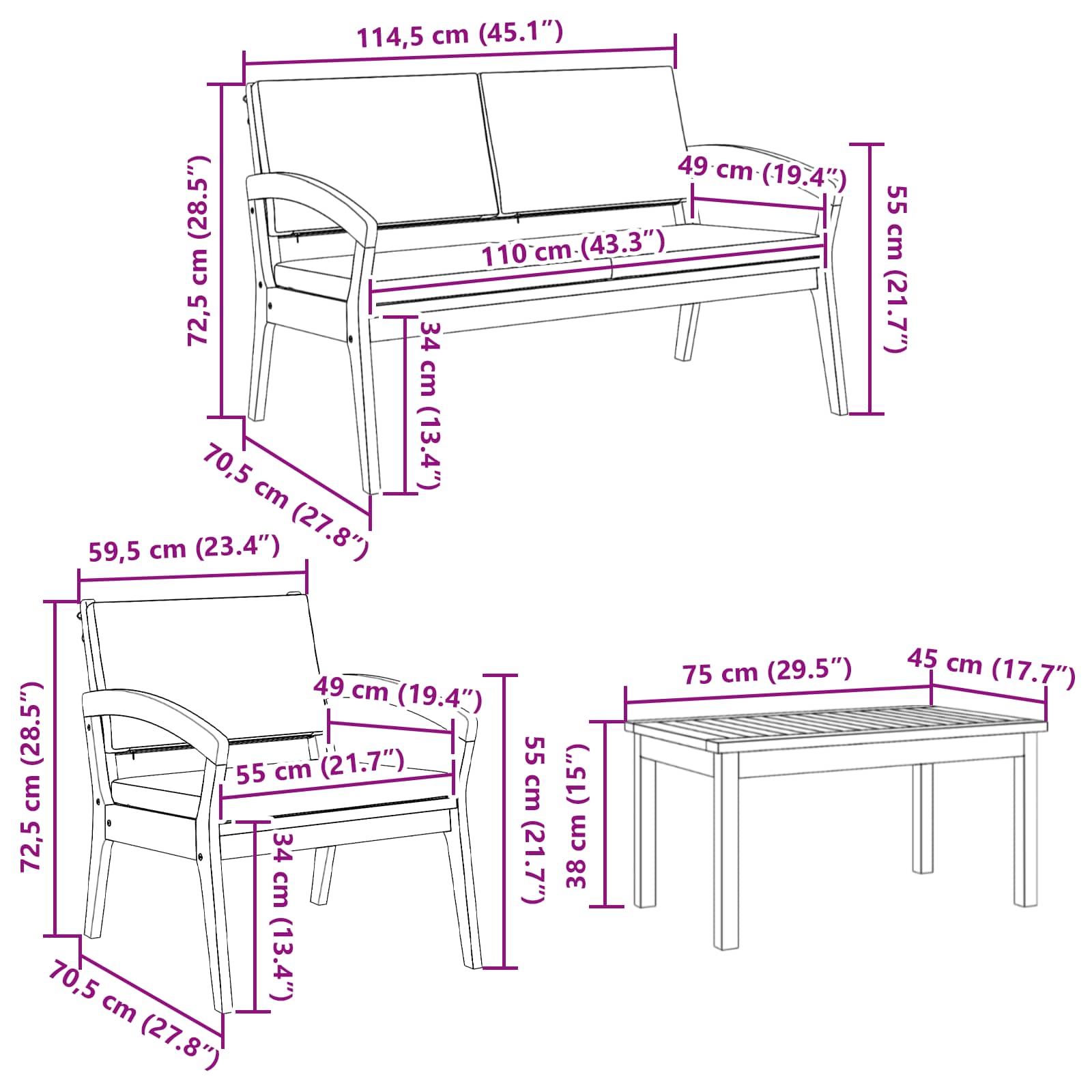 Bistro set s jastukom 5 pcs Smeđa Poliester