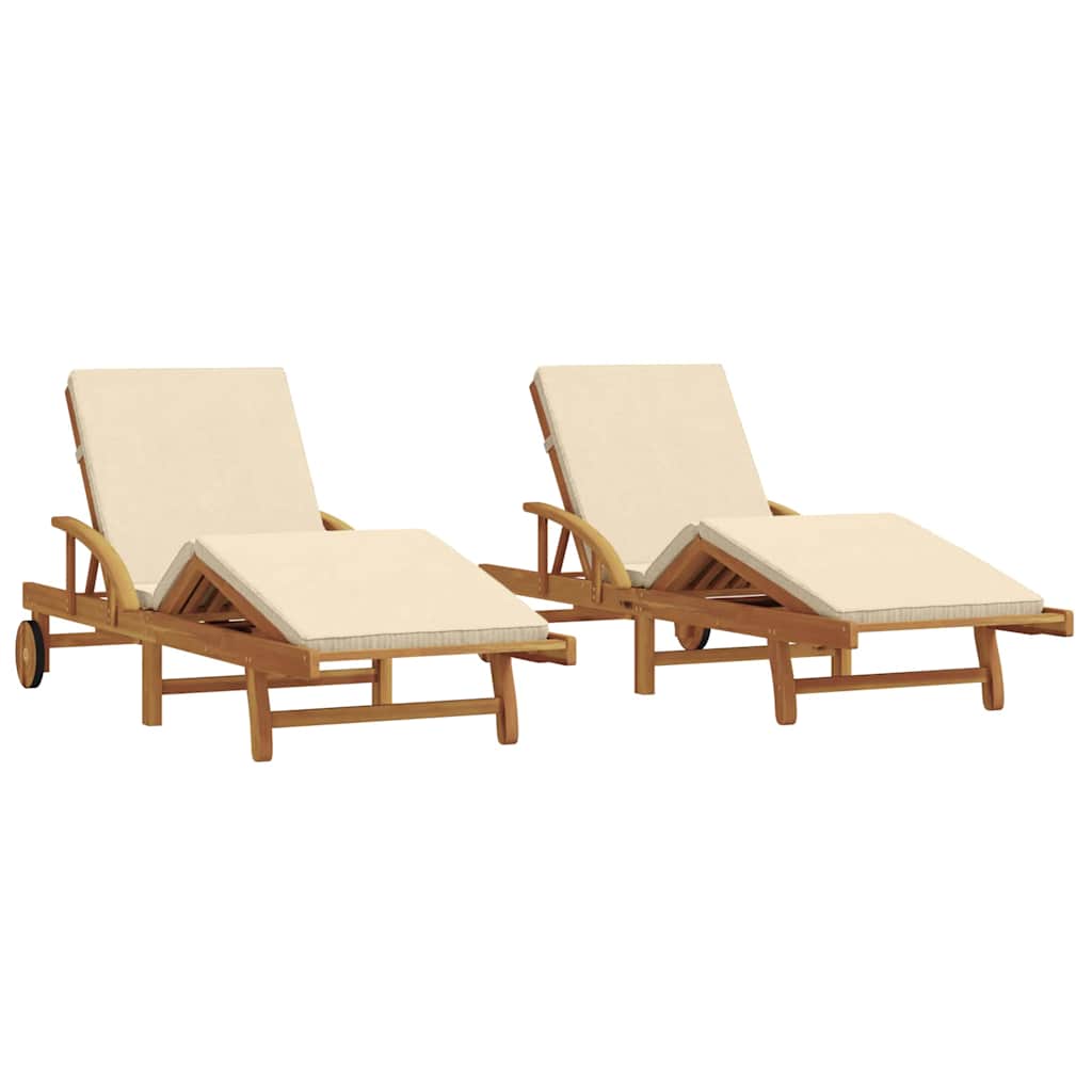 Ležaljka 2 pcs Bež 200 x 67 x 84 cm Čvrsto drvo akacije