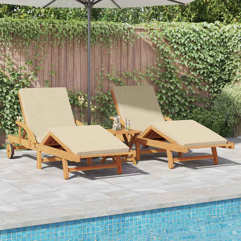 Ležaljka 3 pcs Bež 200 x 67 x 84 cm Čvrsto drvo akacije